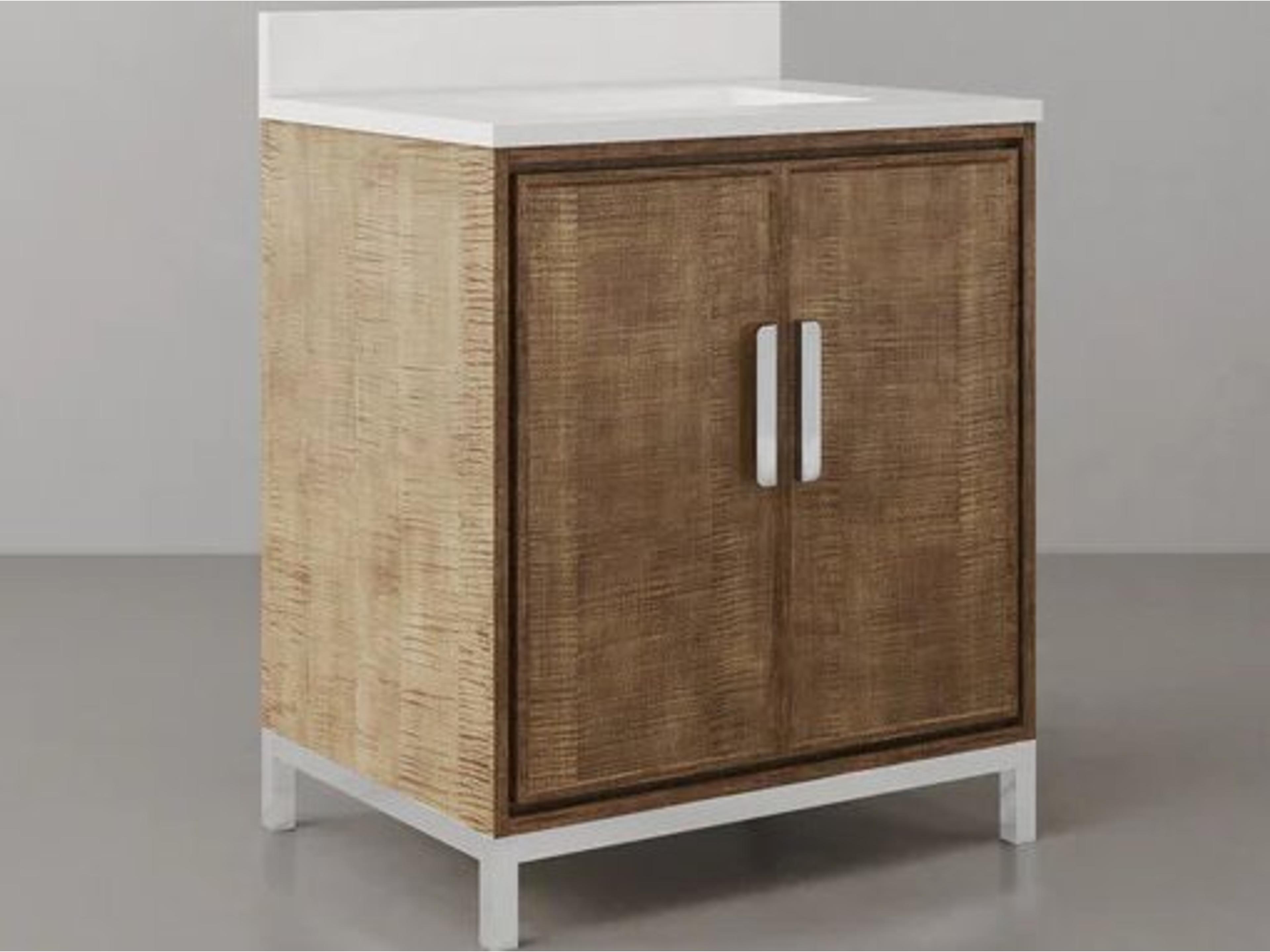 Water Creation Westin Single sink Whitebrook Quartz Countertop Bath Vanity in Lustrous Walnut  with Hook Faucet