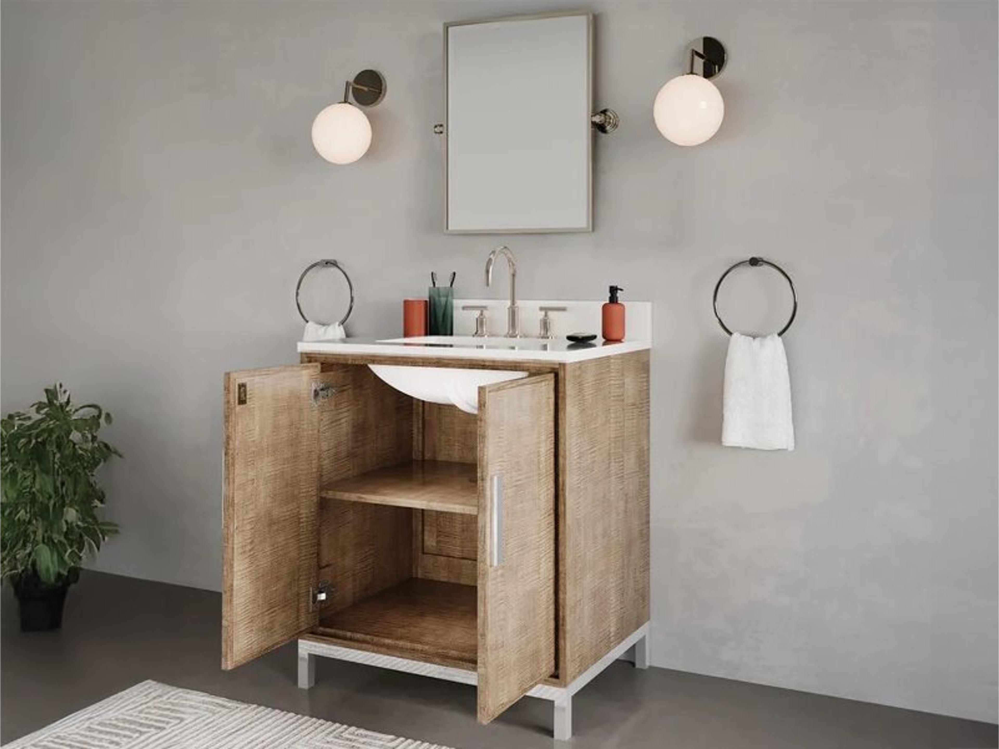 Water Creation Westin Single sink Whitebrook Quartz Countertop Bath Vanity in Lustrous Walnut  with Classic Faucet and Mirror