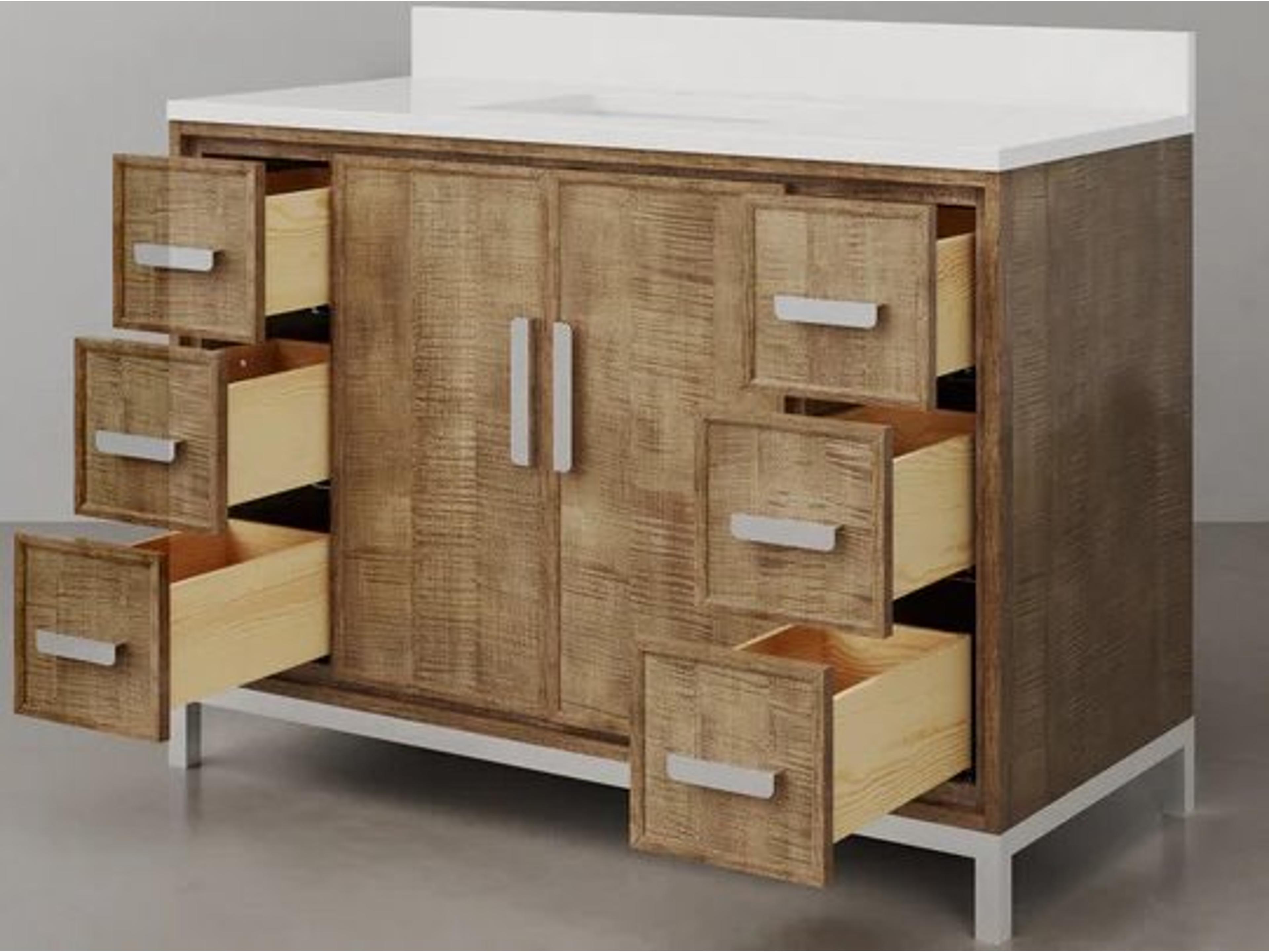 Water Creation Westin Single sink Whitebrook Quartz Countertop Bath Vanity in Lustrous Walnut  with Hook Faucet and Mirror