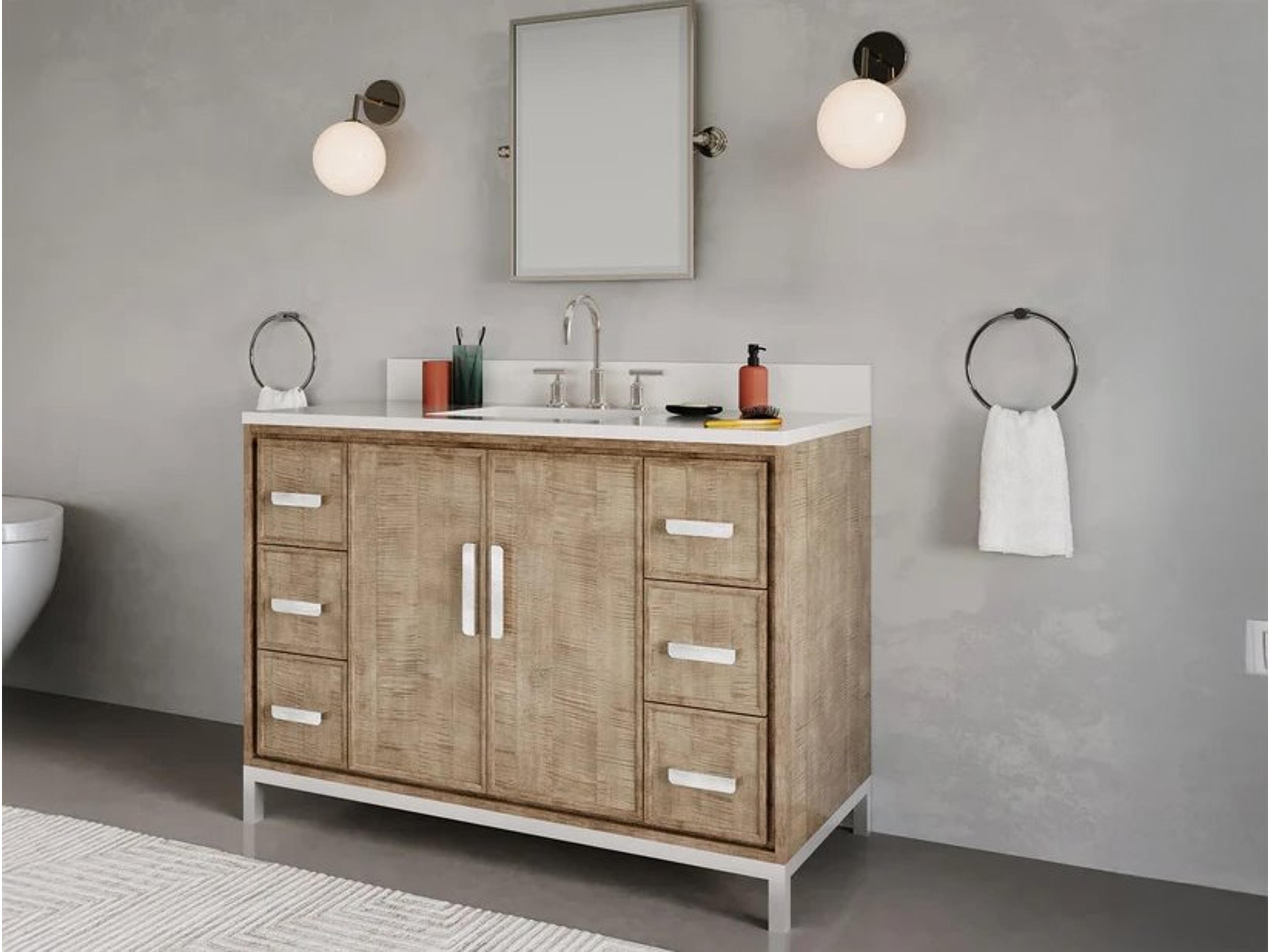 Water Creation Westin Single sink Whitebrook Quartz Countertop Bath Vanity in Lustrous Walnut  with Hook Faucet and Mirror