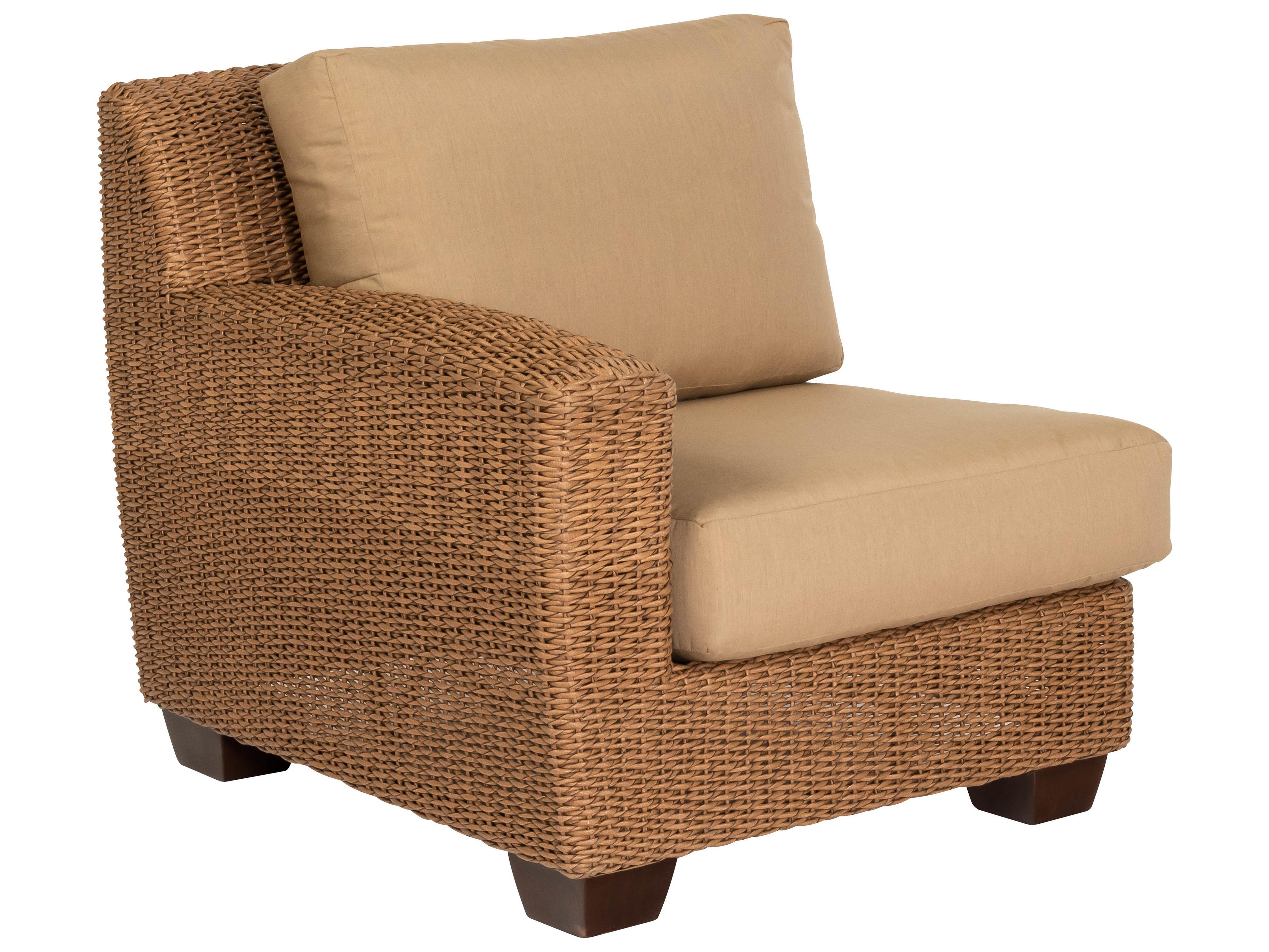 Woodard Whitecraft Saddleback Wicker Left Arm Outdoor Patio Lounge Chair