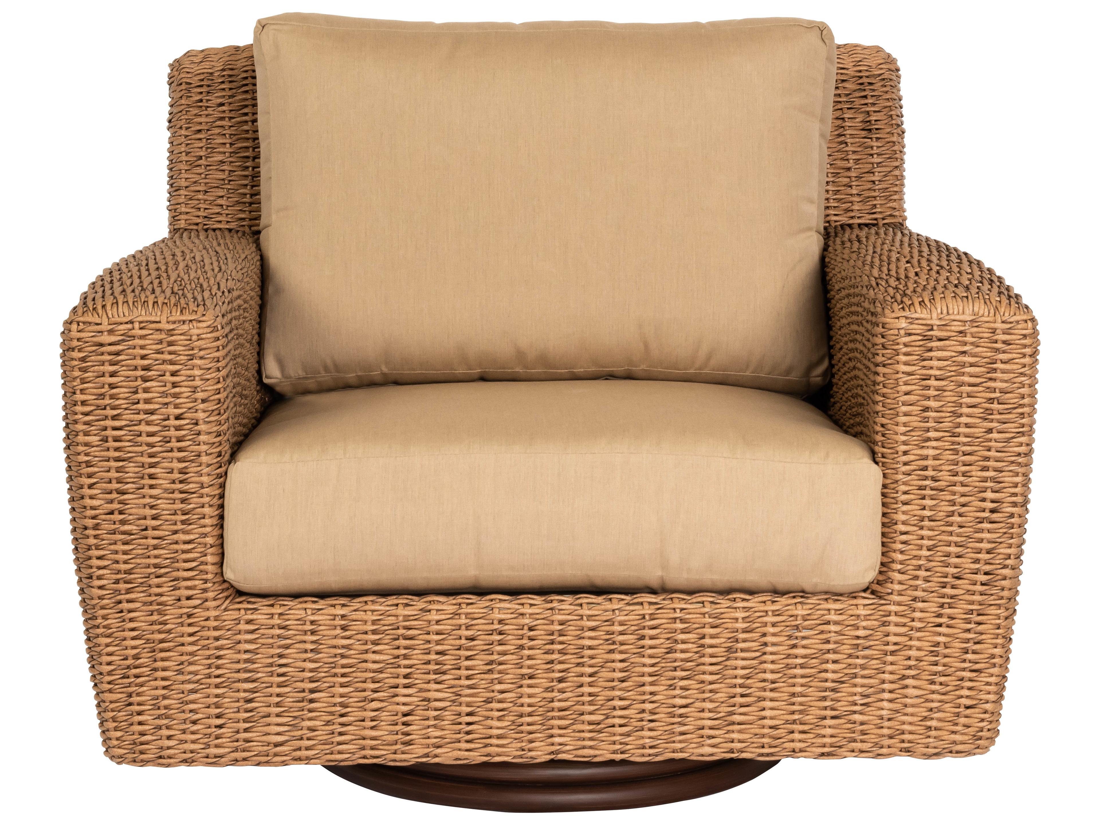 Woodard Whitecraft Saddleback Wicker Swivel Outdoor Lounge Chair