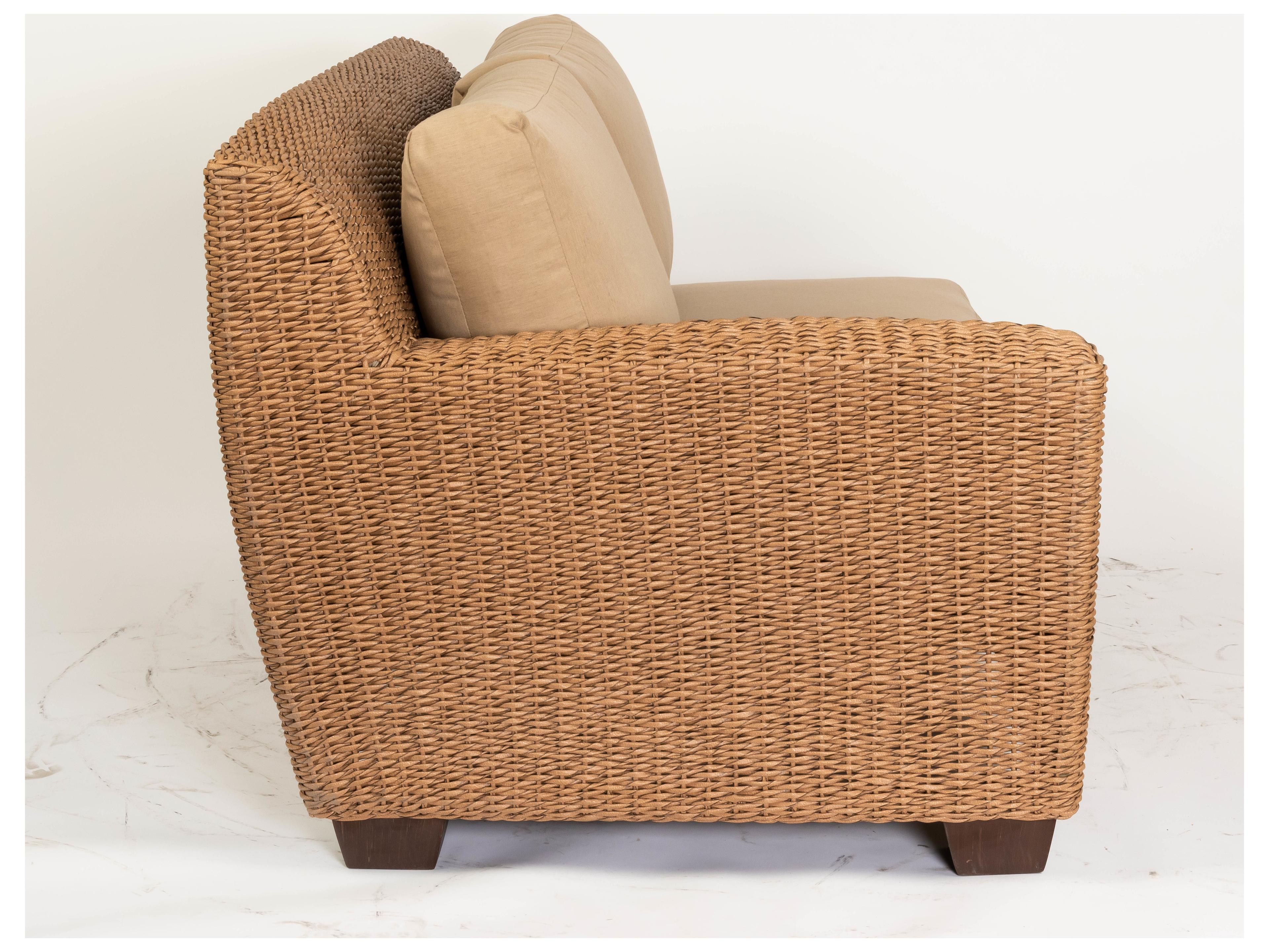 Woodard Whitecraft Saddleback Wicker Left Arm Outdoor Loveseat