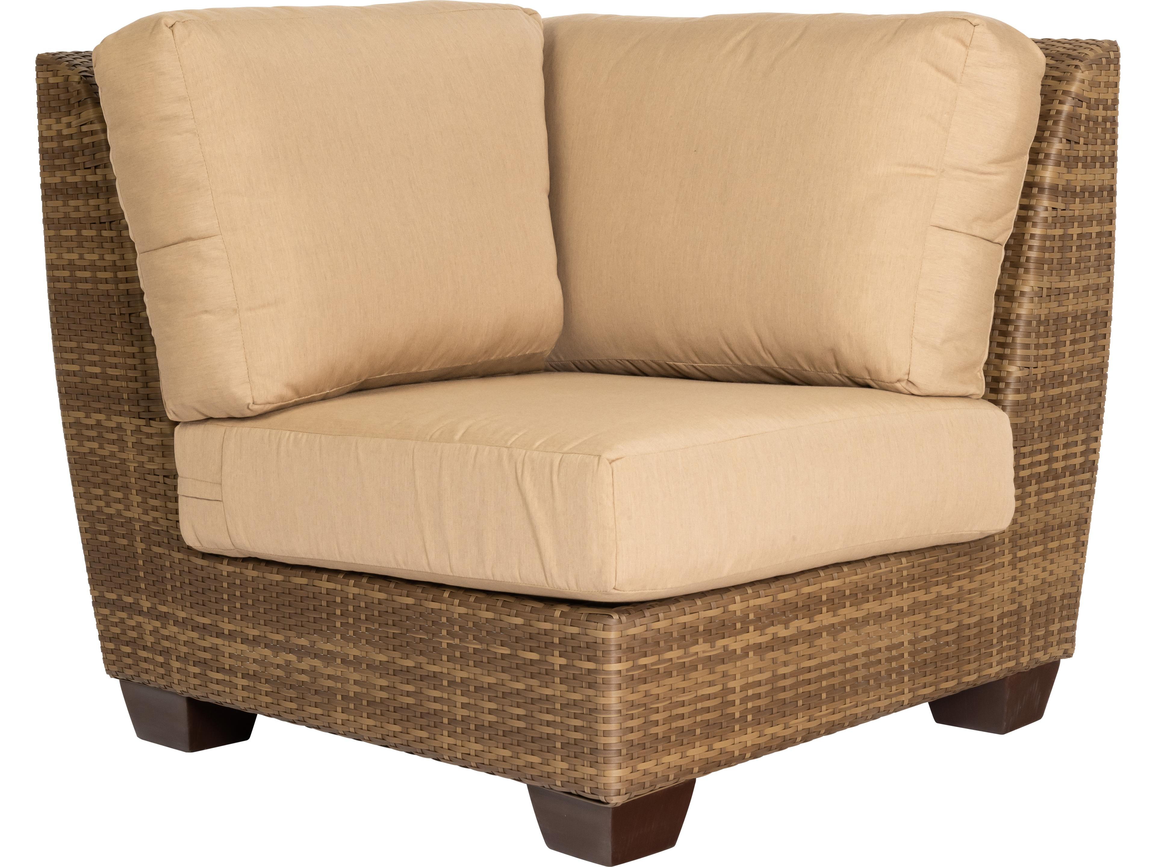 Woodard Whitecraft Saddleback Wicker Corner Outdoor Patio Lounge Chair