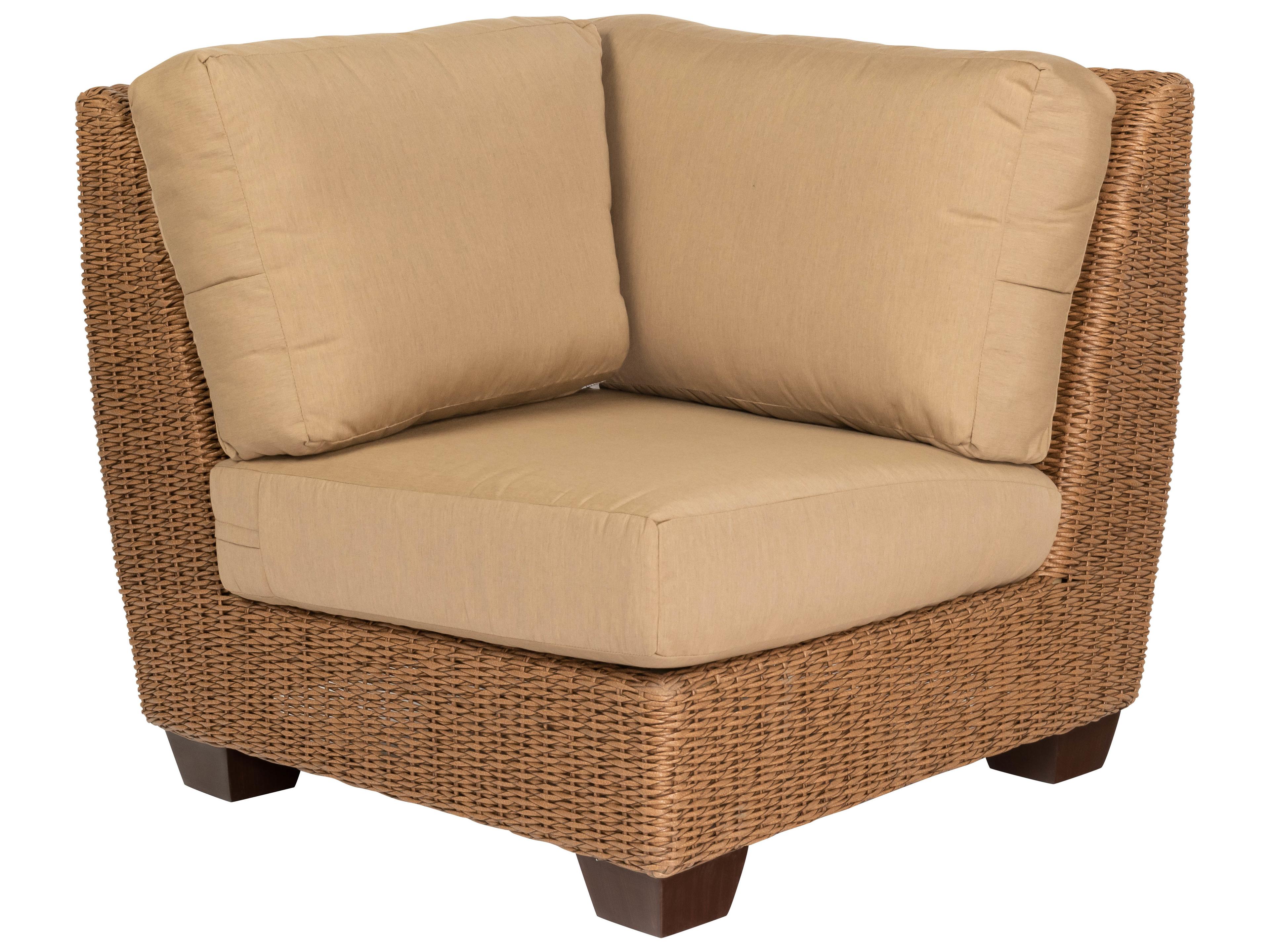 Woodard Whitecraft Saddleback Wicker Corner Outdoor Patio Lounge Chair