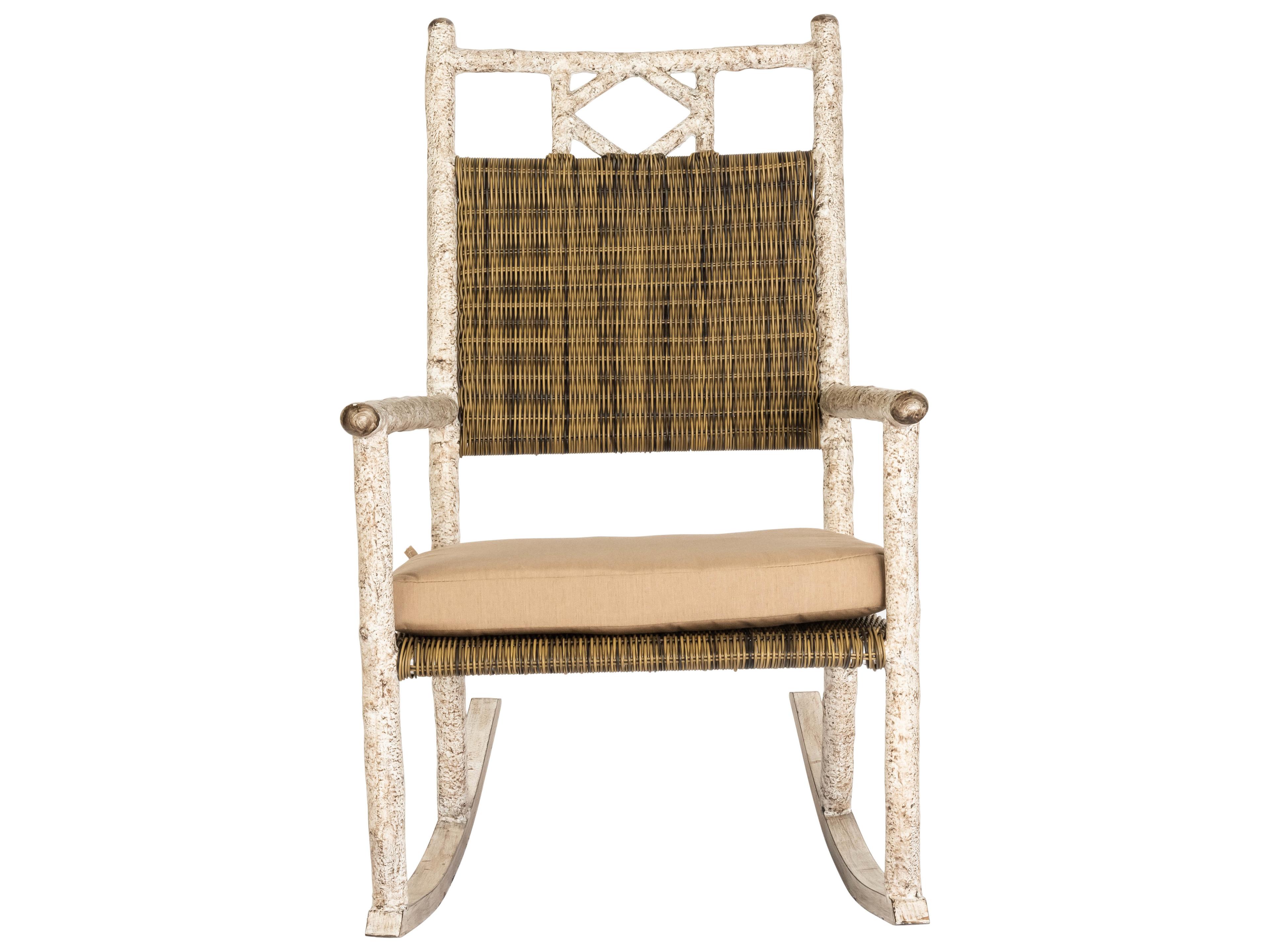 Woodard Whitecraft River Run Antique Palm Wicker Rocker Outdoor Lounge Chair