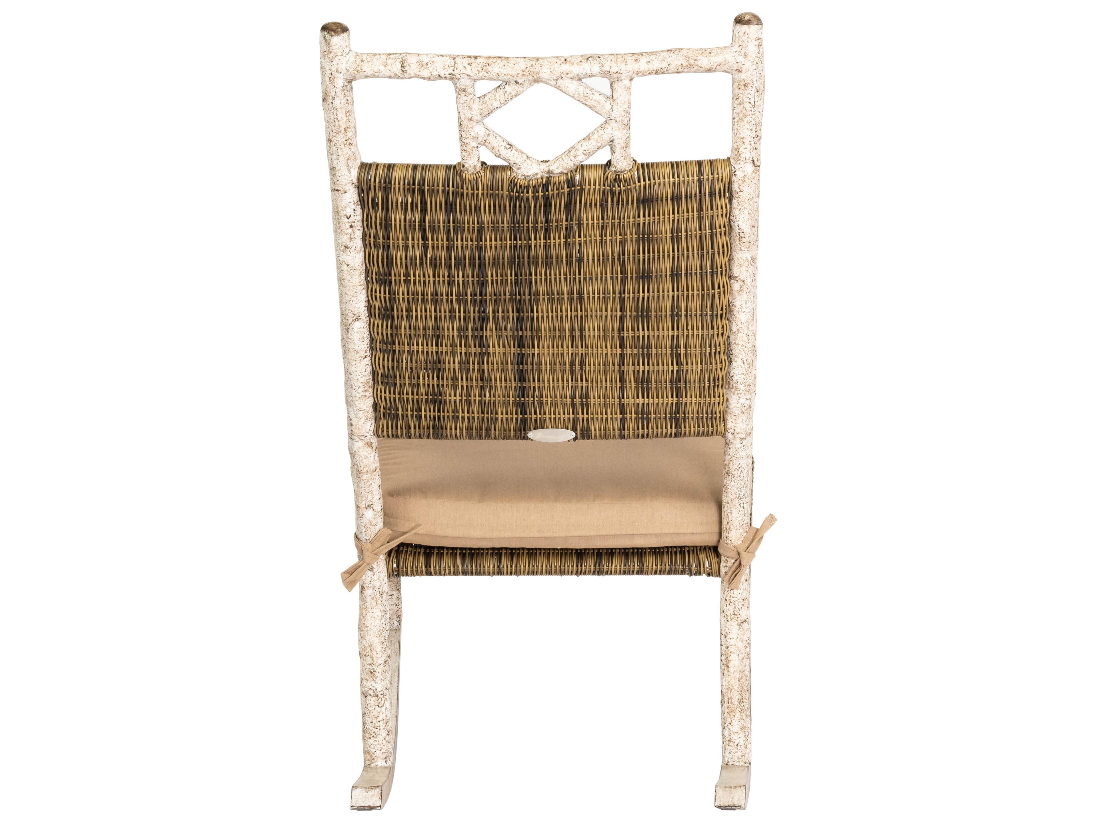 Woodard Whitecraft River Run Antique Palm Wicker Rocker Outdoor Lounge Chair