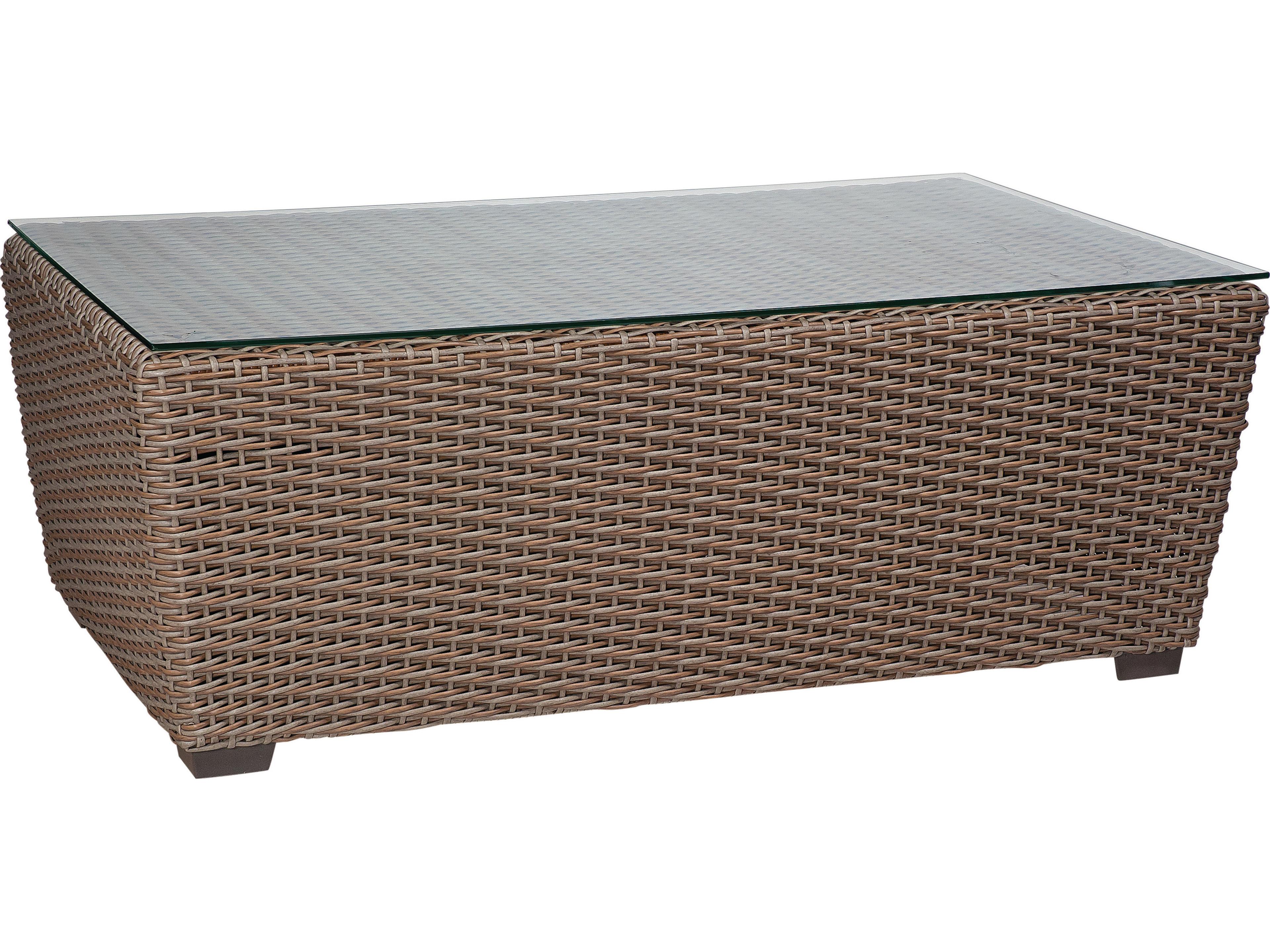Whitecraft Augusta Wicker Aged Teak Rectangular Glass Top Outdoor Patio Coffee Table
