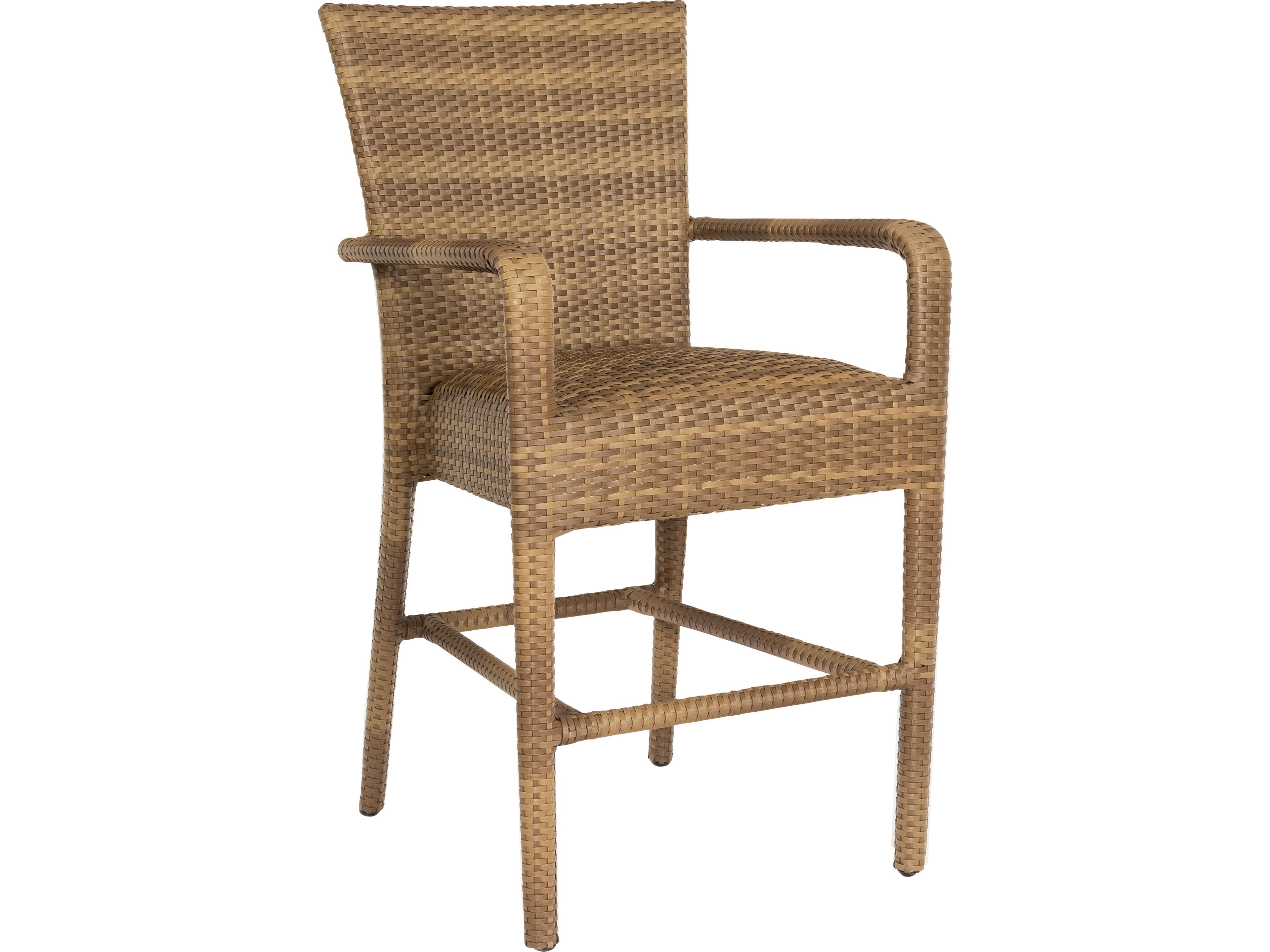 Woodard Whitecraft All Weather Wicker Padded Seat Outdoor Counter Stool with Arms