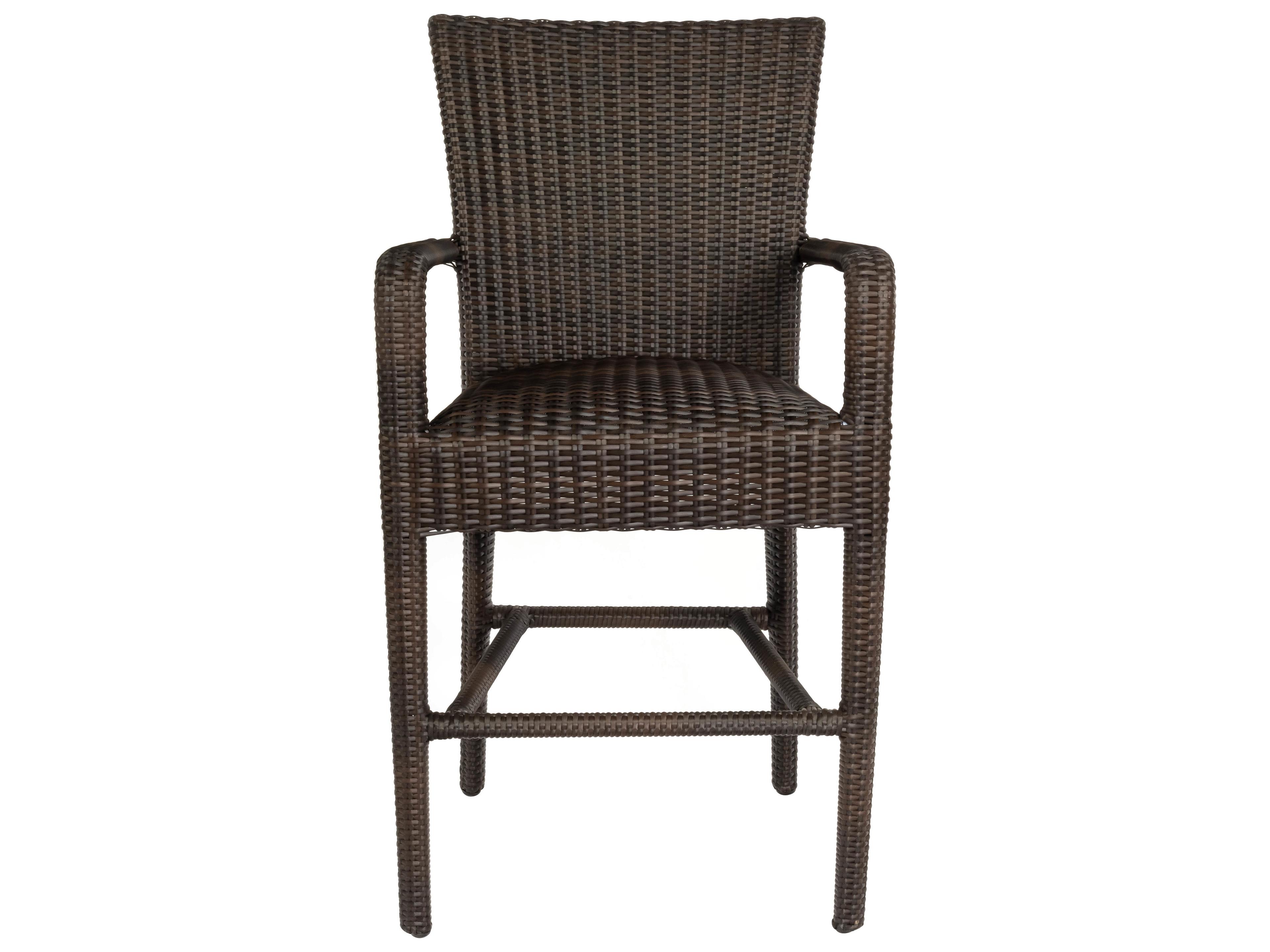 Woodard Whitecraft All Weather Wicker Padded Seat Outdoor Counter Stool with Arms