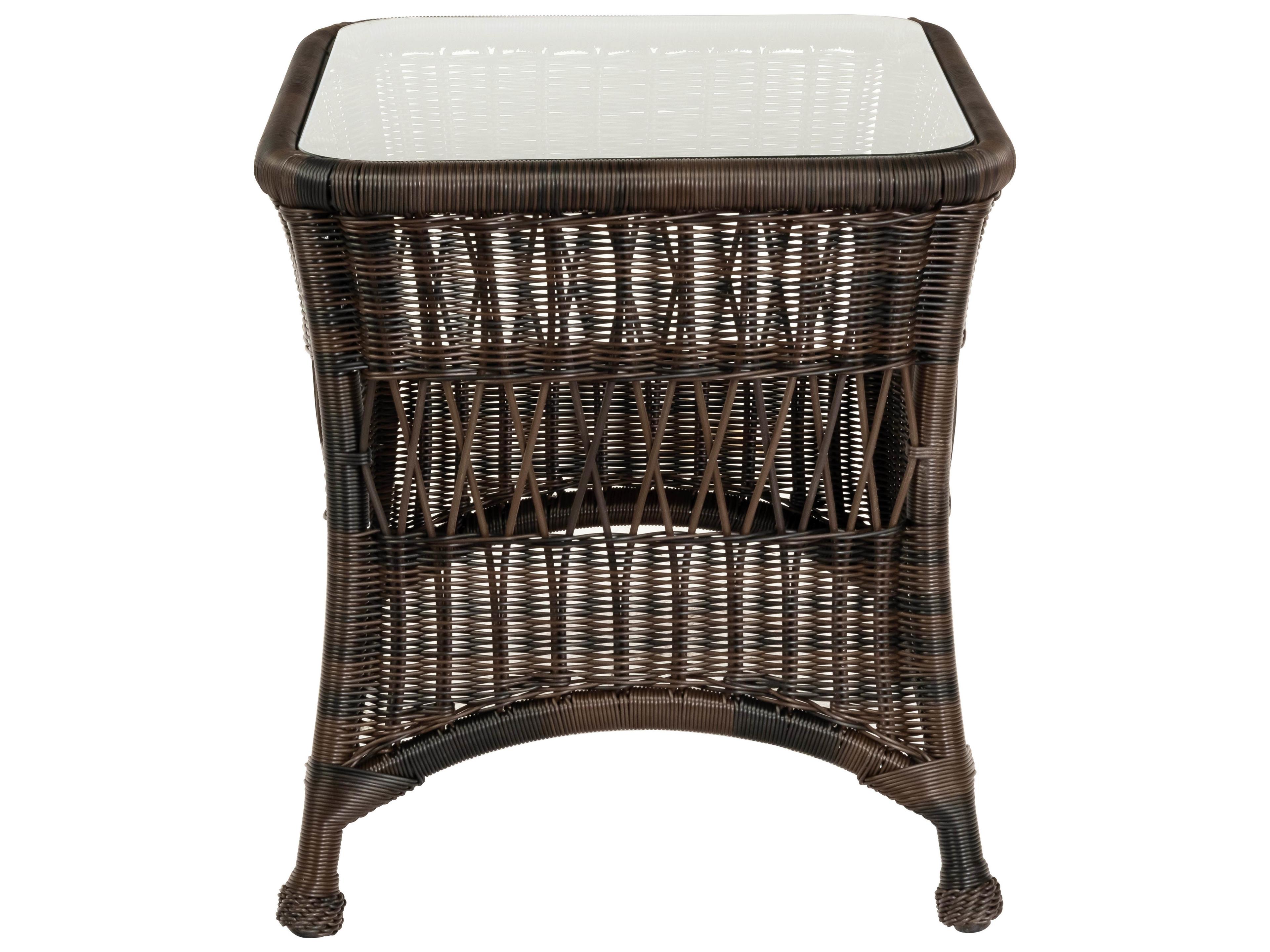 Woodard Whitecraft Sommerwind Wicker Rectangular Glass Top Patio End Table