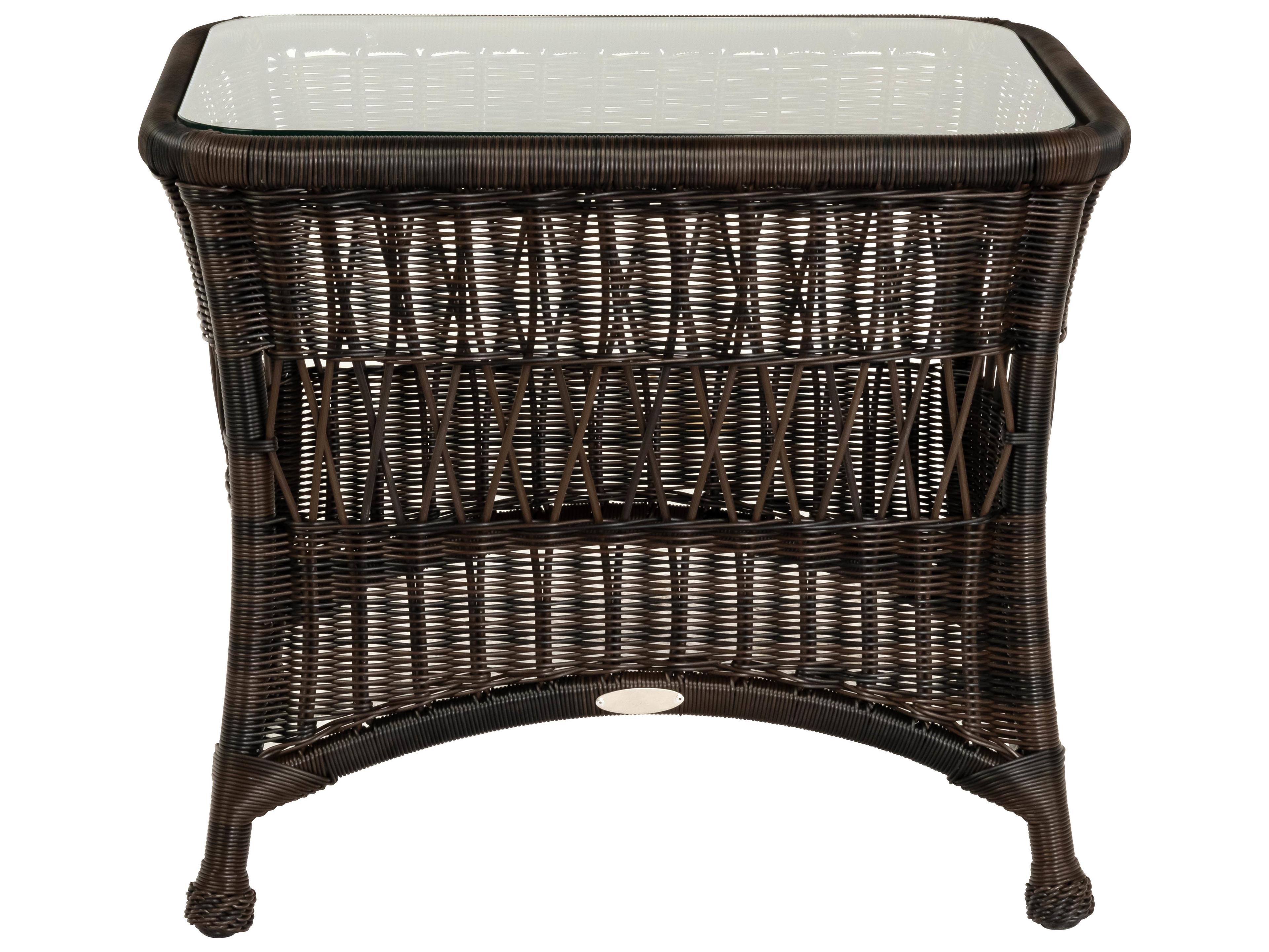 Woodard Whitecraft Sommerwind Wicker Rectangular Glass Top Patio End Table