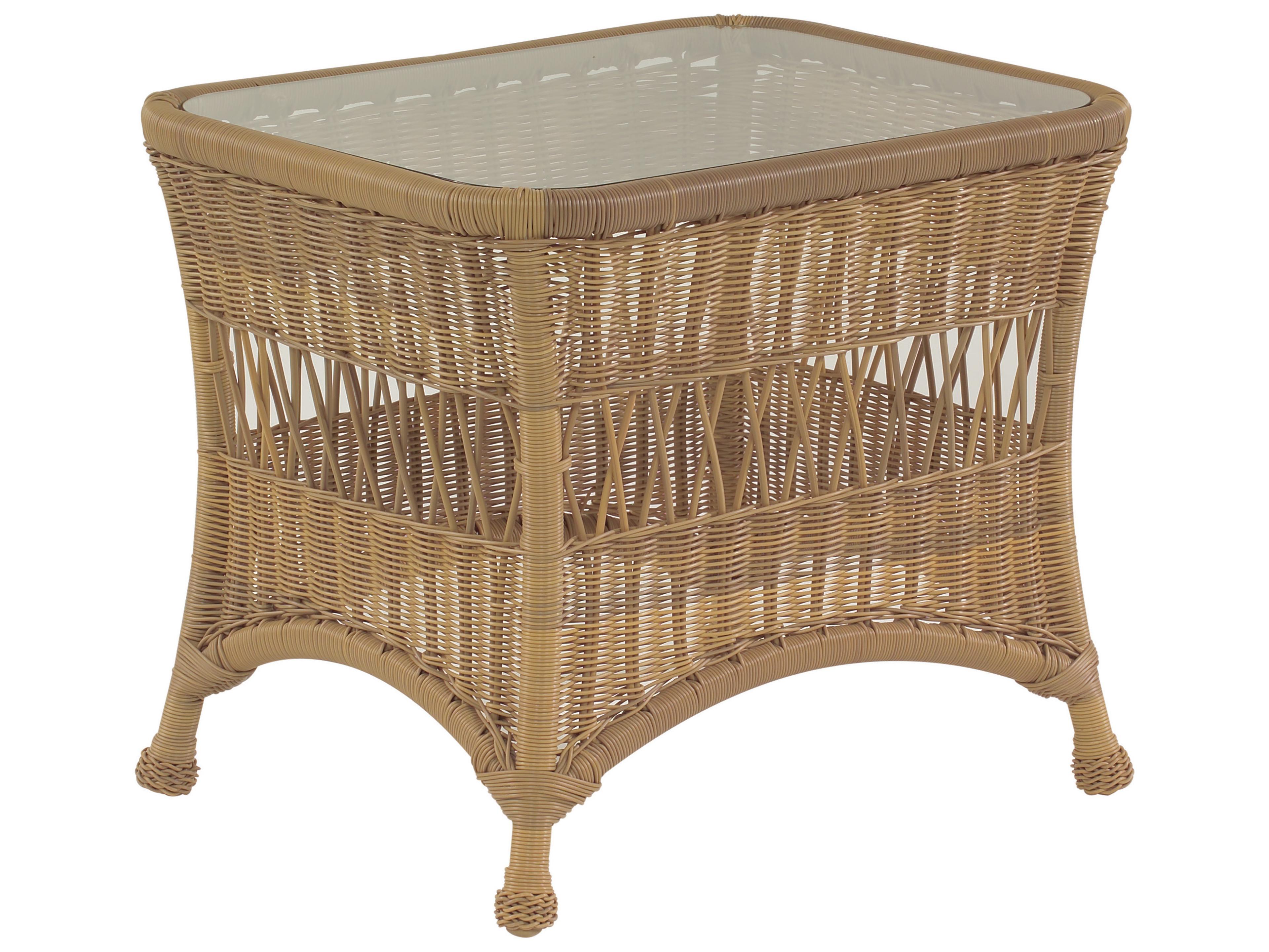 Woodard Whitecraft Sommerwind Wicker Rectangular Glass Top Patio End Table