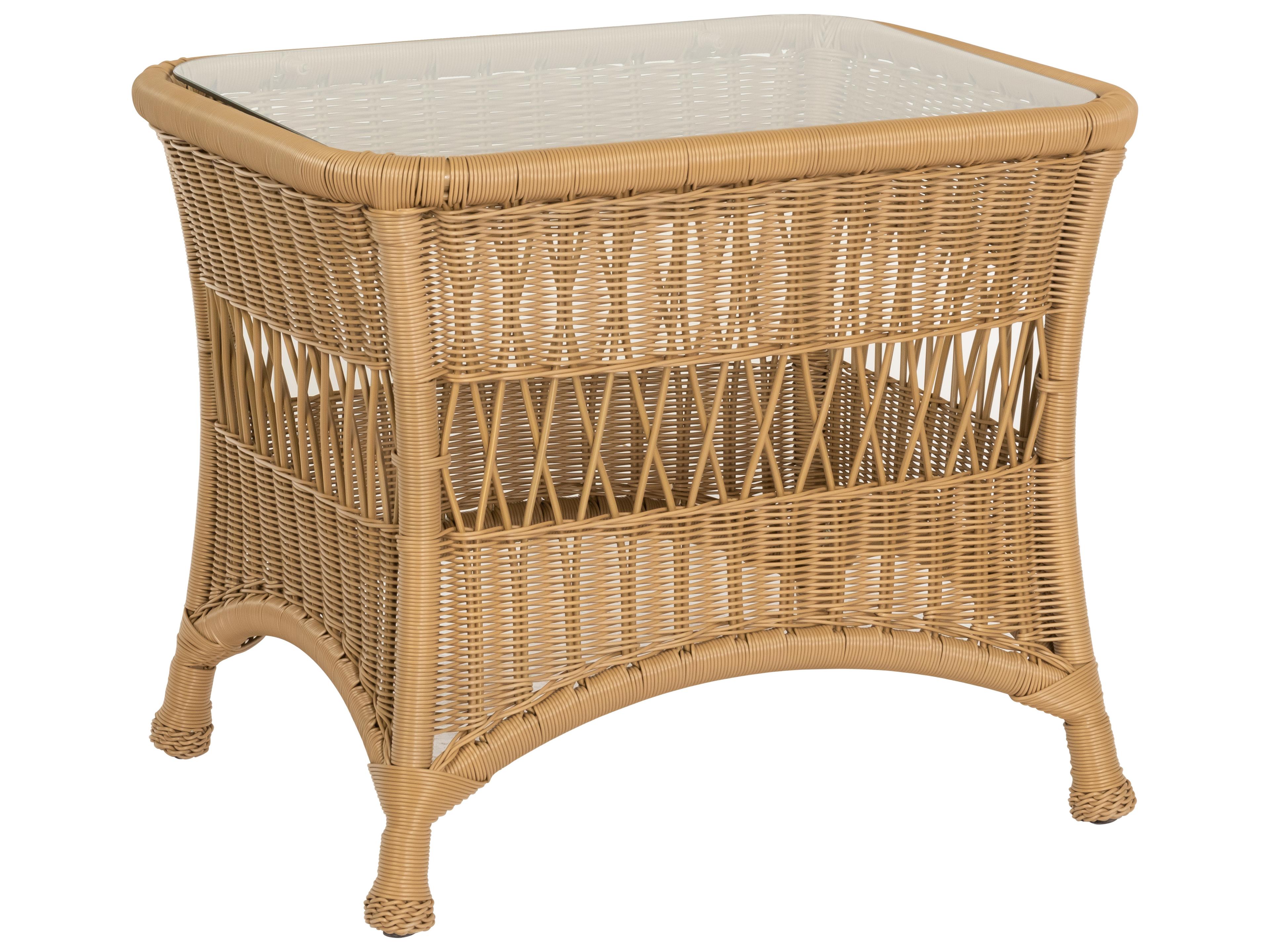 Woodard Whitecraft Sommerwind Wicker Rectangular Glass Top Patio End Table