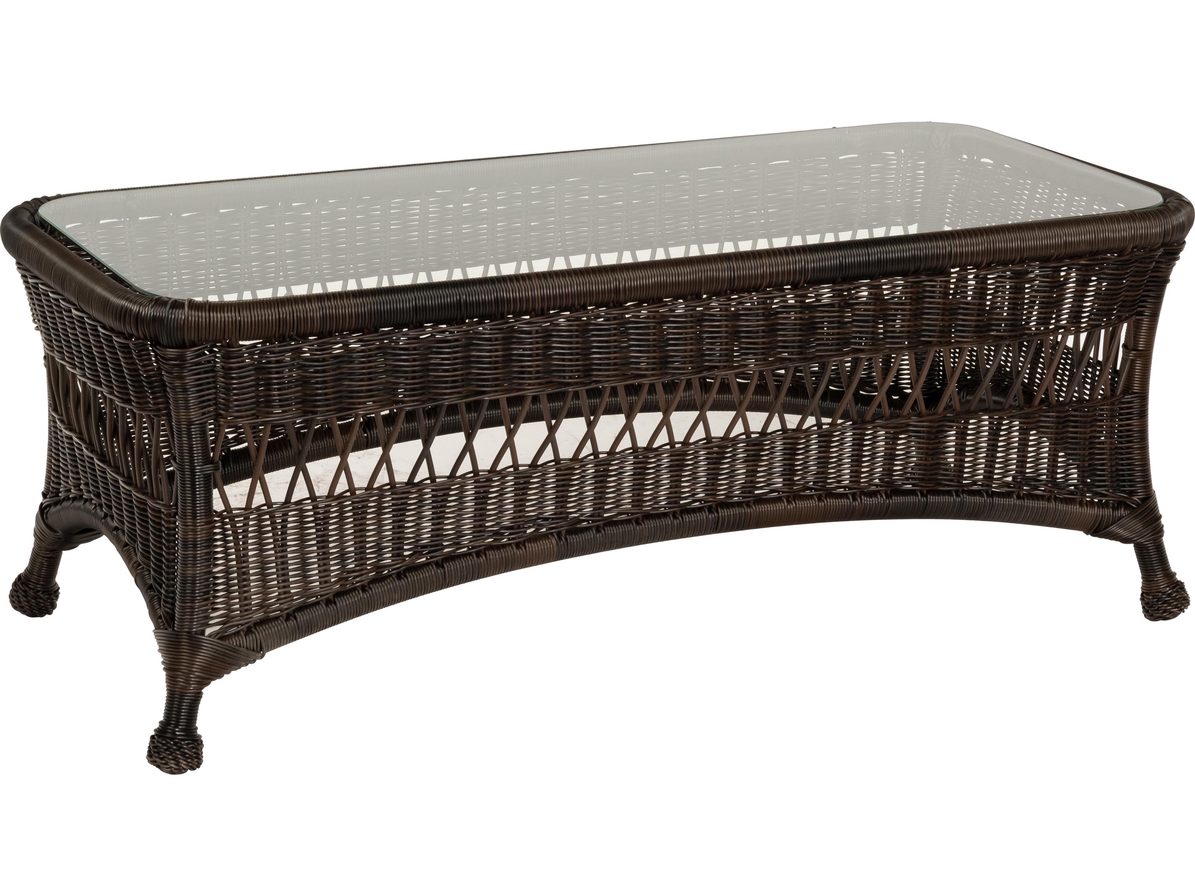 Woodard Whitecraft Sommerwind Wicker Rectangular Glass Top Patio Coffee Table