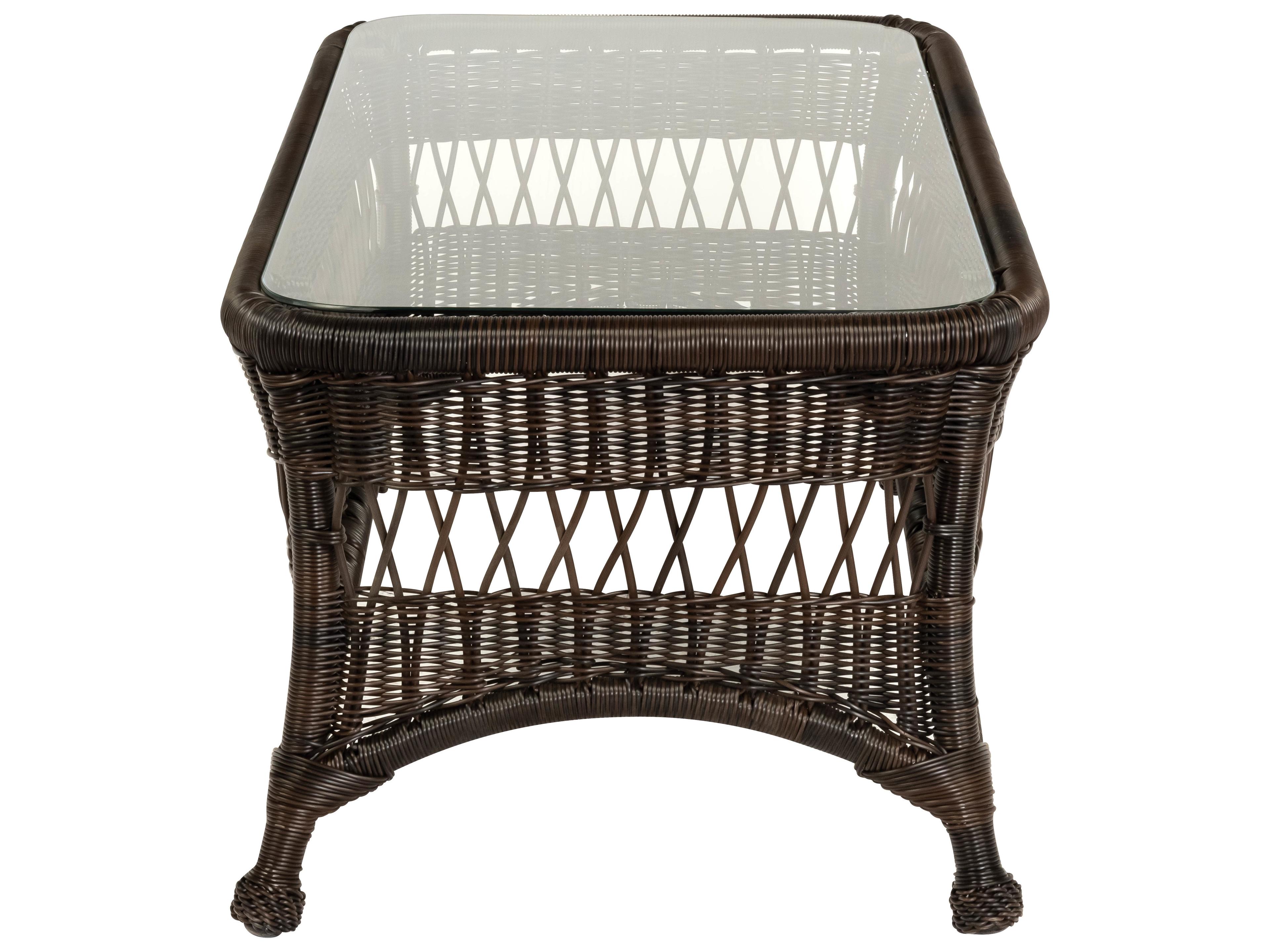 Woodard Whitecraft Sommerwind Wicker Rectangular Glass Top Patio Coffee Table