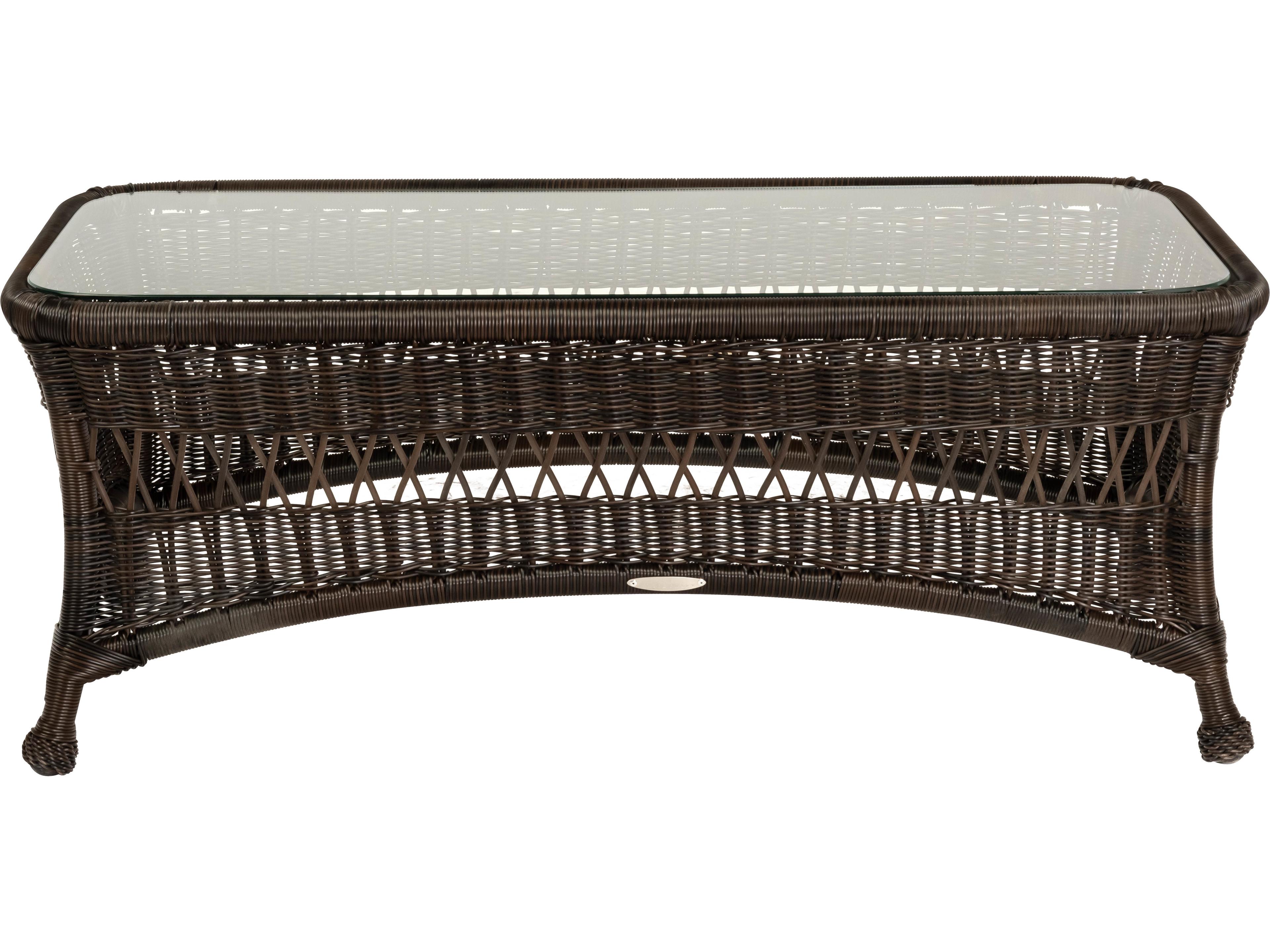 Woodard Whitecraft Sommerwind Wicker Rectangular Glass Top Patio Coffee Table