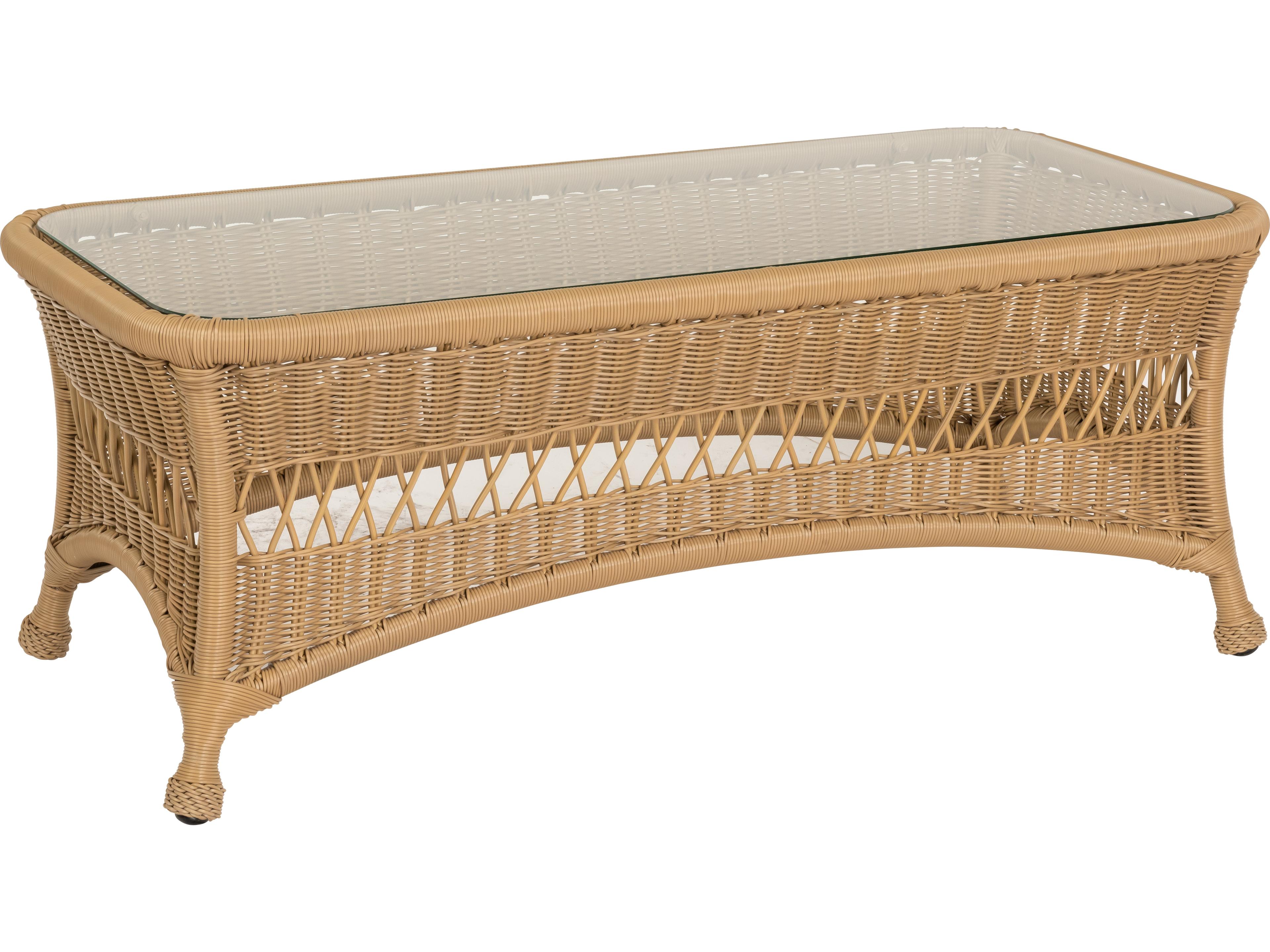 Woodard Whitecraft Sommerwind Wicker Rectangular Glass Top Patio Coffee Table