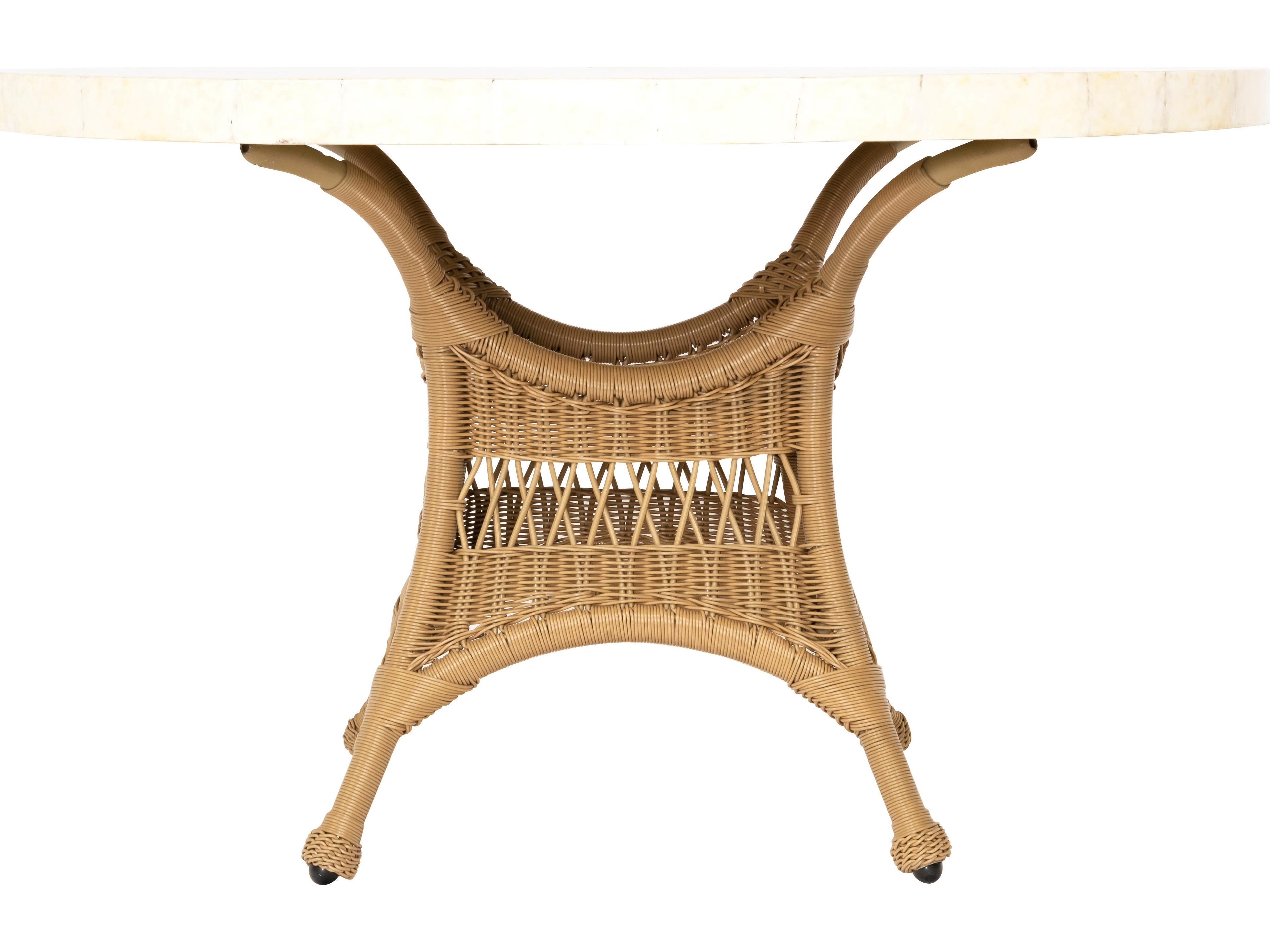 Woodard Whitecraft Sommerwind Wicker Round Stone Top Patio Dining Table with Umbrella Hole