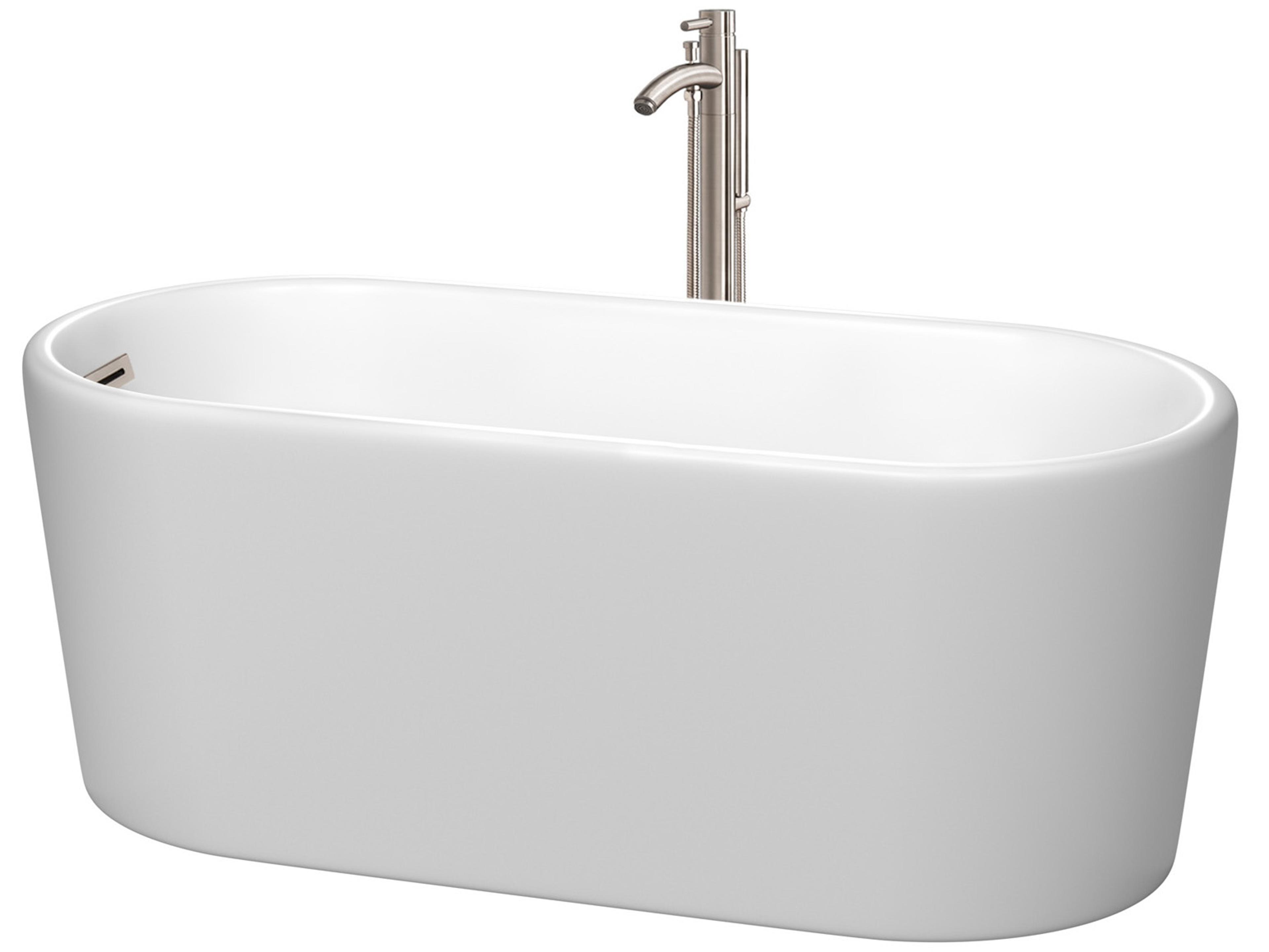 Ursula Matte White Bathtub with Floor Mounted Faucet, Drain and Overflow Trim