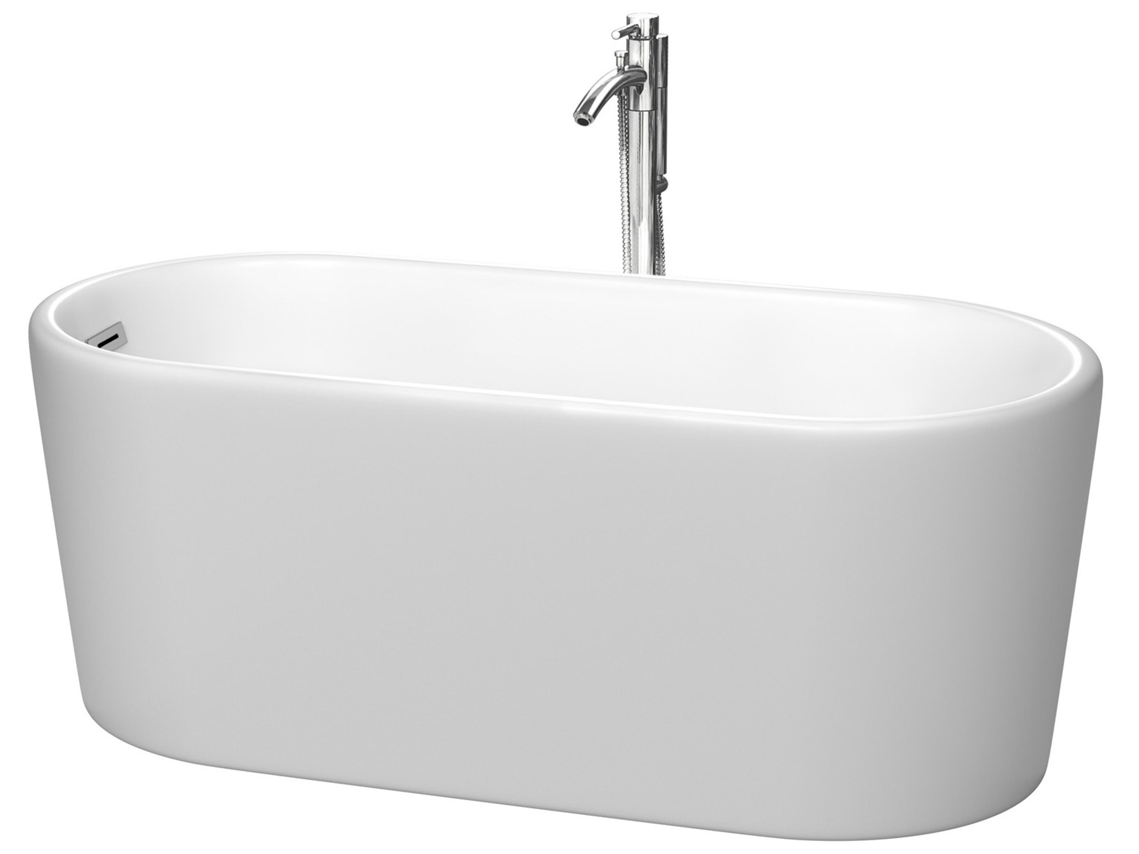 Wyndham Collection Ursula Matte White Bathtub with Floor Mounted Faucet, Drain and Overflow Trim