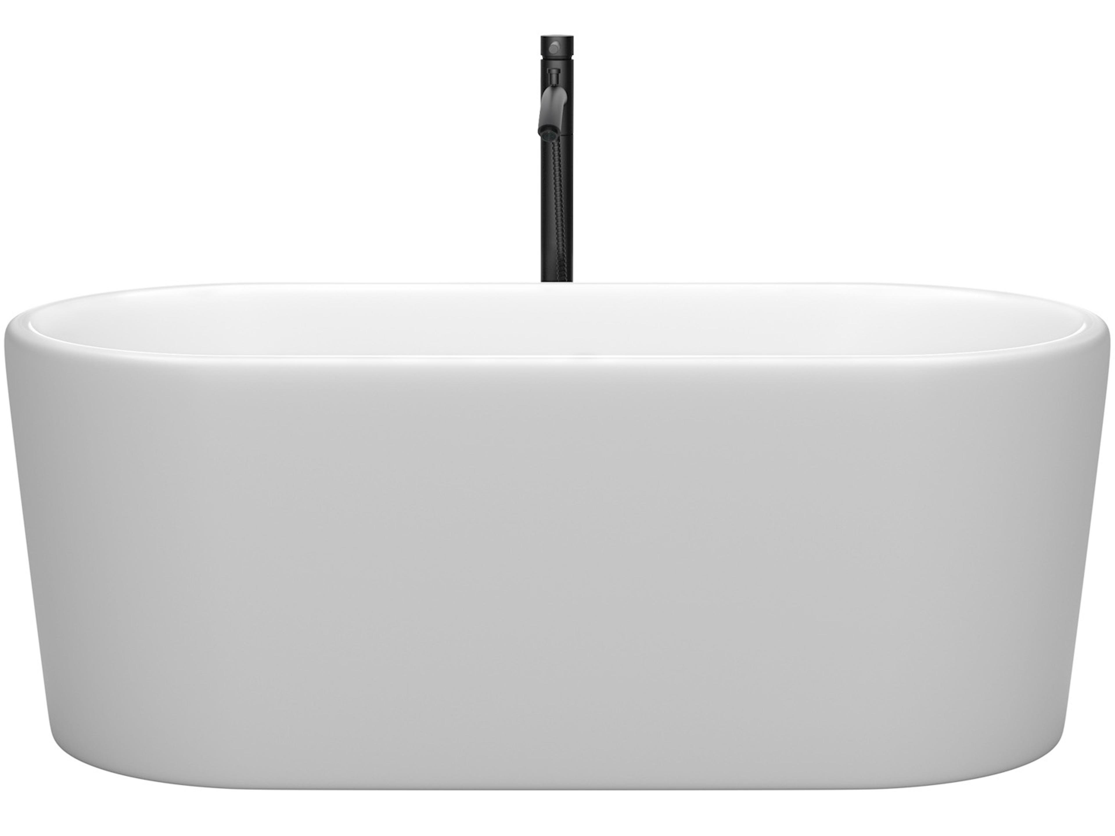 Wyndham Collection Ursula Matte White Bathtub with Polished Chrome Trim and Floor Mounted Faucet
