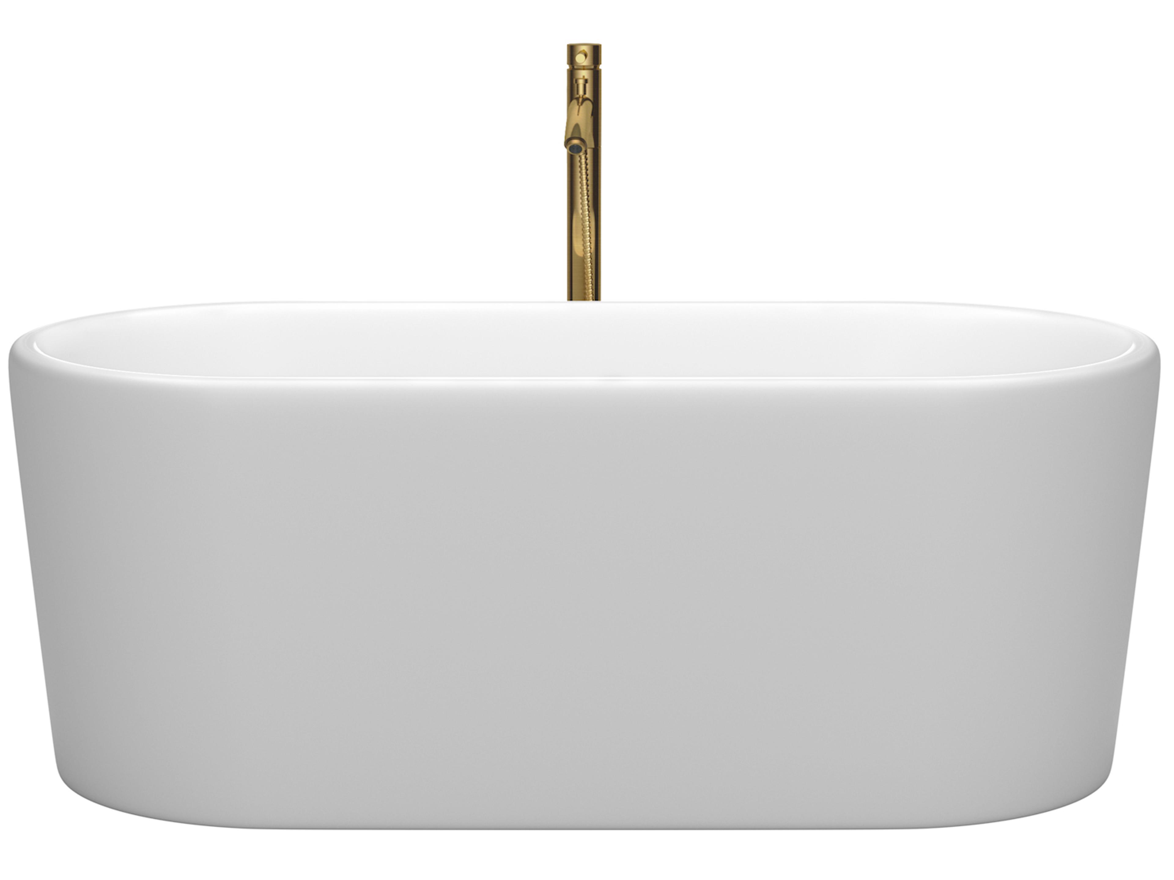 Wyndham Collection Ursula Matte White Bathtub with Polished Chrome Trim and Floor Mounted Faucet