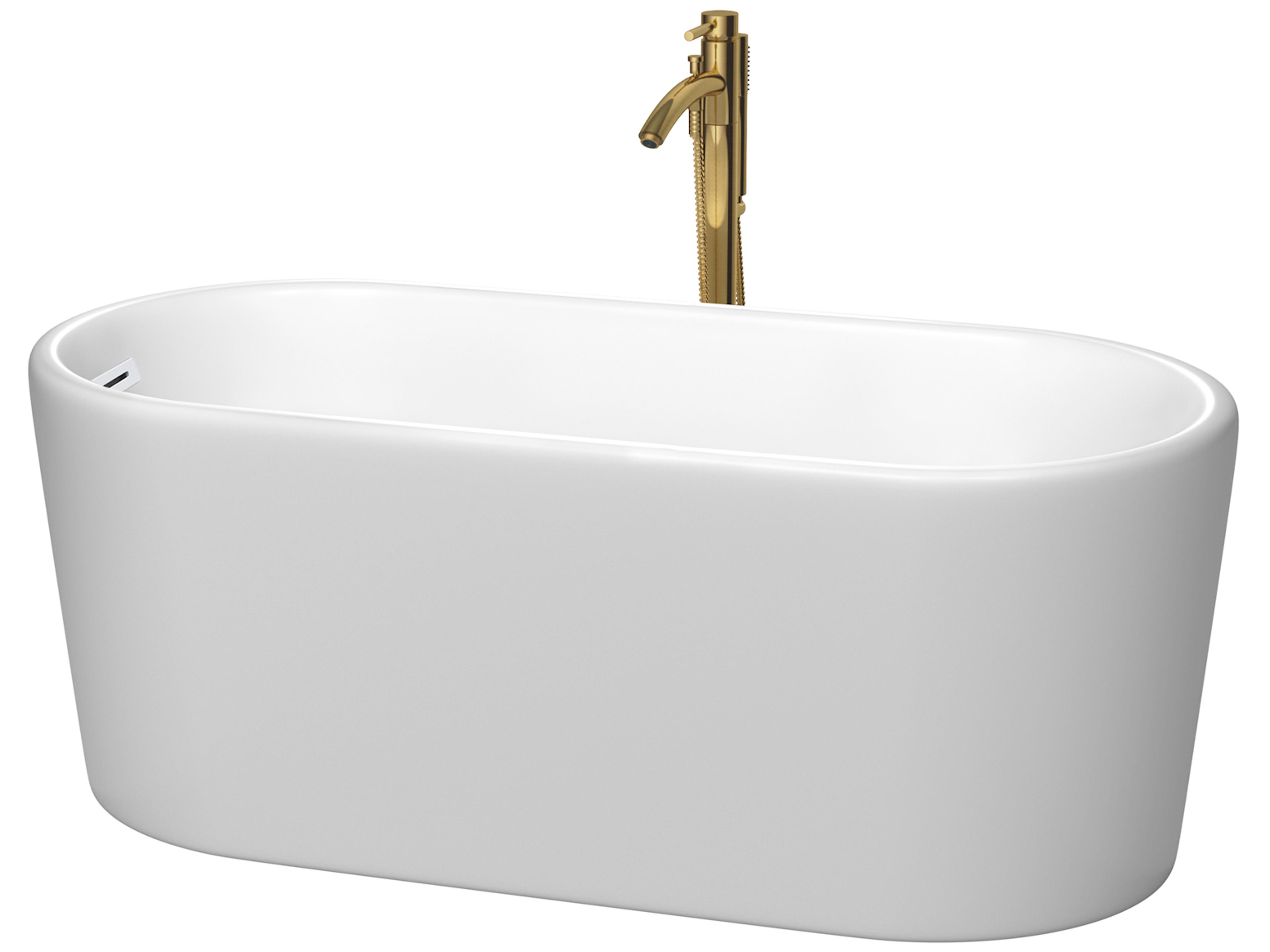 Wyndham Collection Ursula Matte White Bathtub with Shiny White Trim and Floor Mounted Faucet
