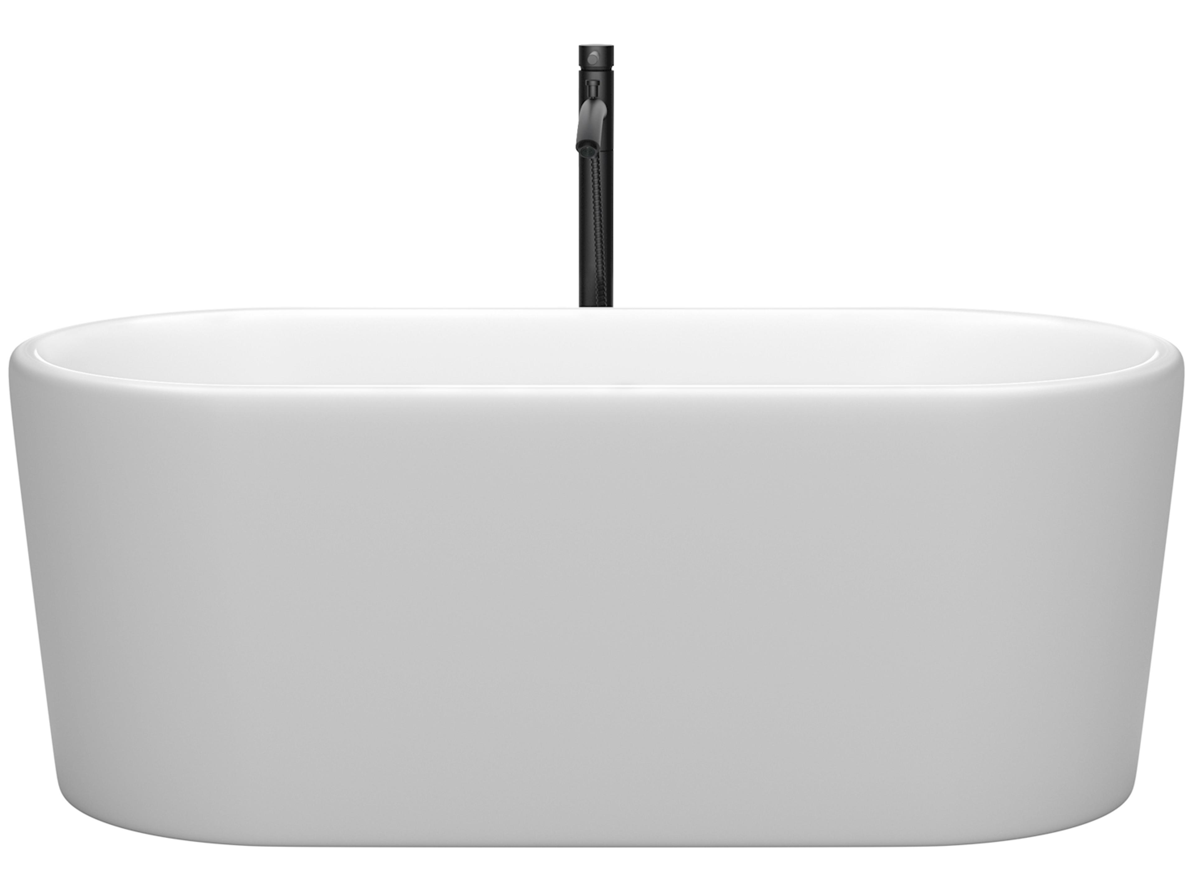 Wyndham Collection Ursula Matte White Bathtub with Shiny White Trim and Floor Mounted Faucet