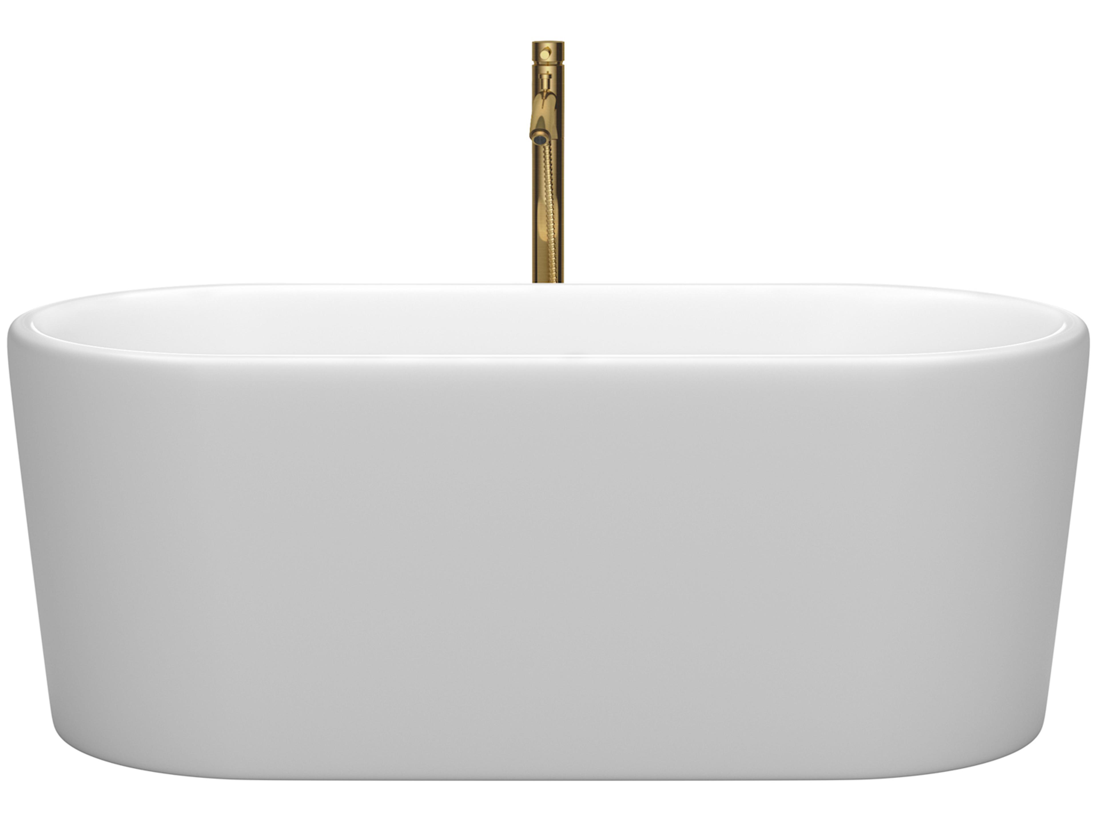 Wyndham Collection Ursula Matte White Bathtub with Shiny White Trim and Floor Mounted Faucet