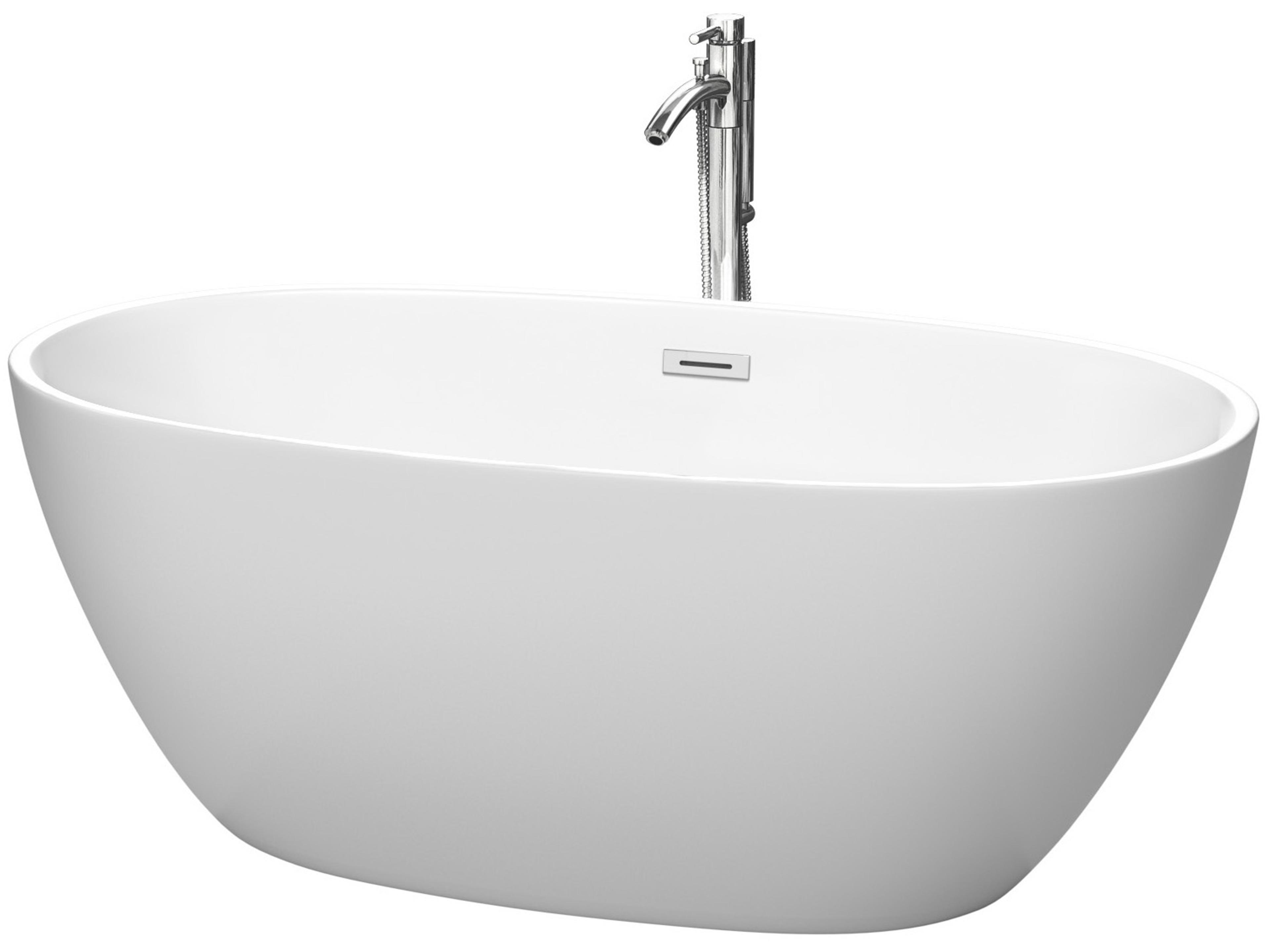 Wyndham Collection Juno Matte White Bathtub with Floor Mounted Faucet, Drain and Overflow Trim