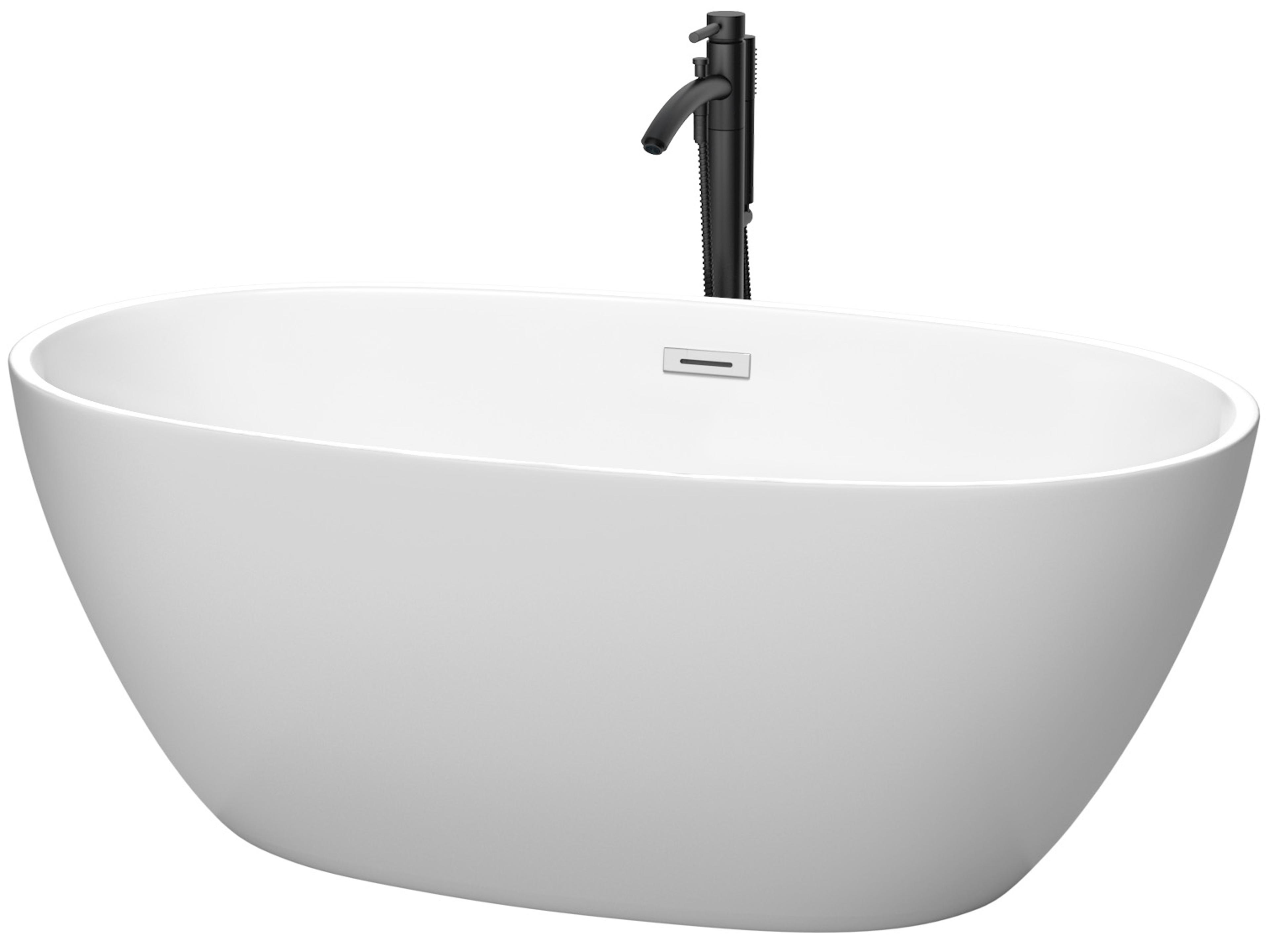 Wyndham Collection Juno Matte White Bathtub with Polished Chrome Trim and Floor Mounted Faucet