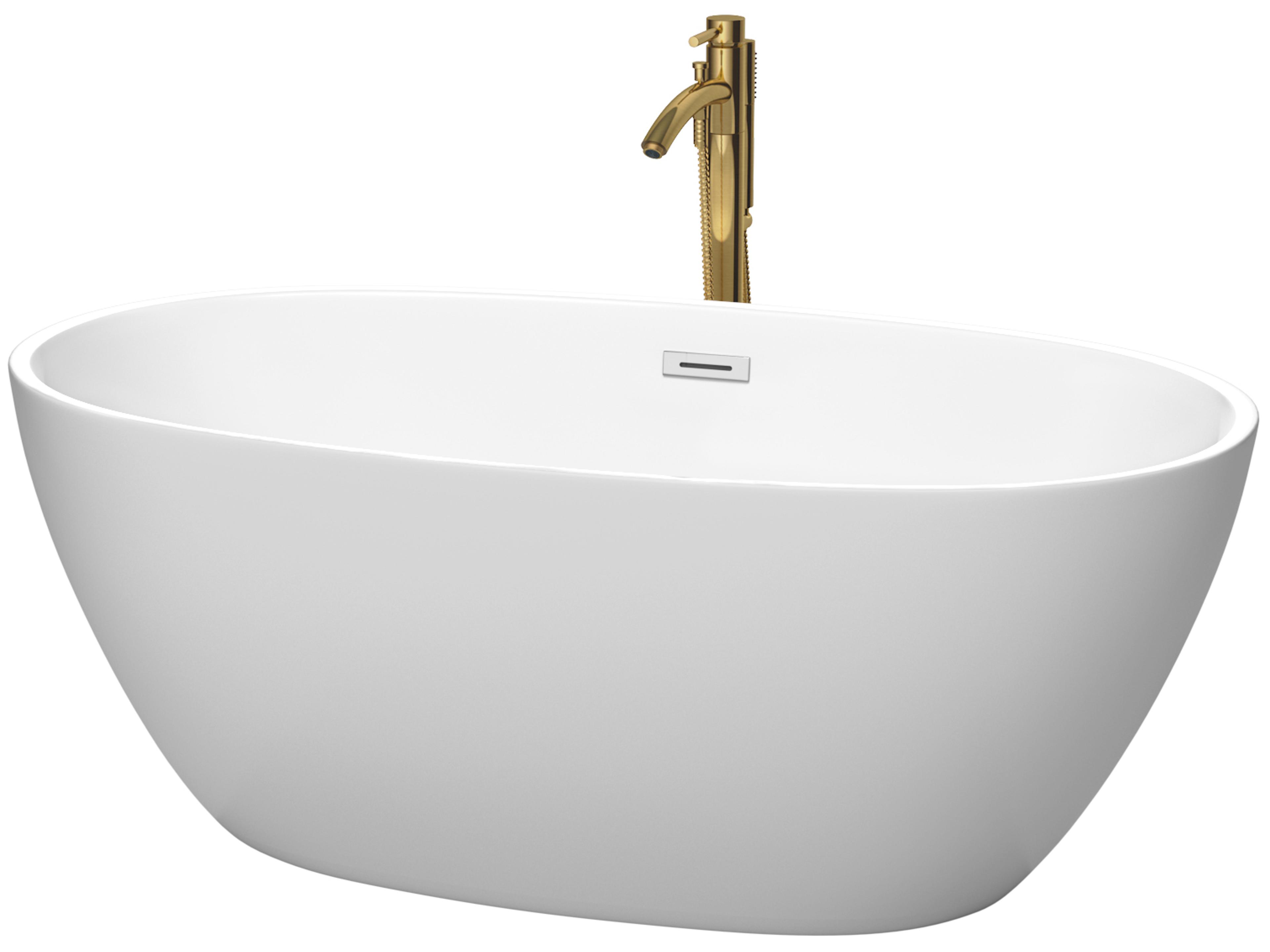 Wyndham Collection Juno Matte White Bathtub with Polished Chrome Trim and Floor Mounted Faucet
