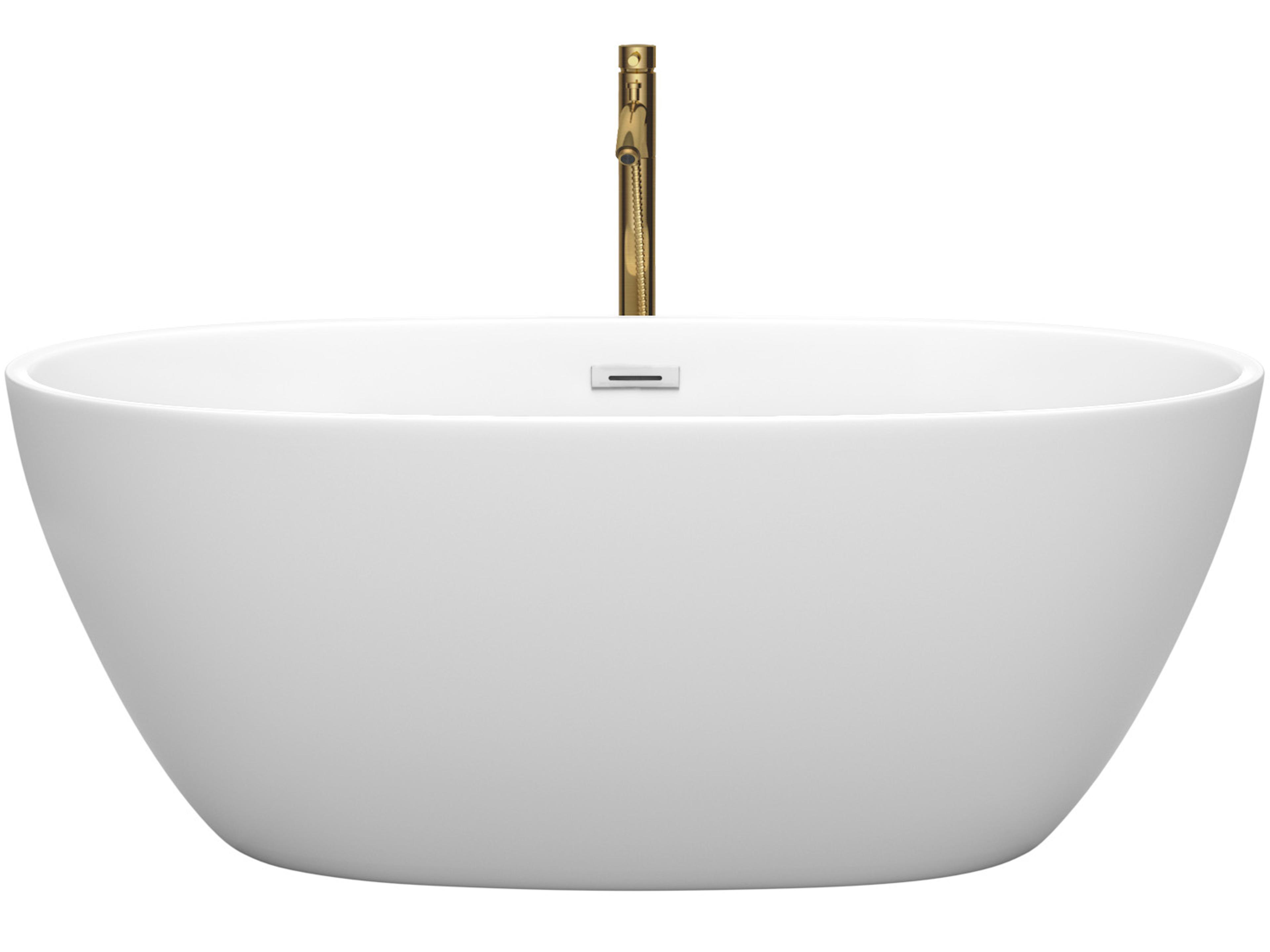 Wyndham Collection Juno Matte White Bathtub with Polished Chrome Trim and Floor Mounted Faucet