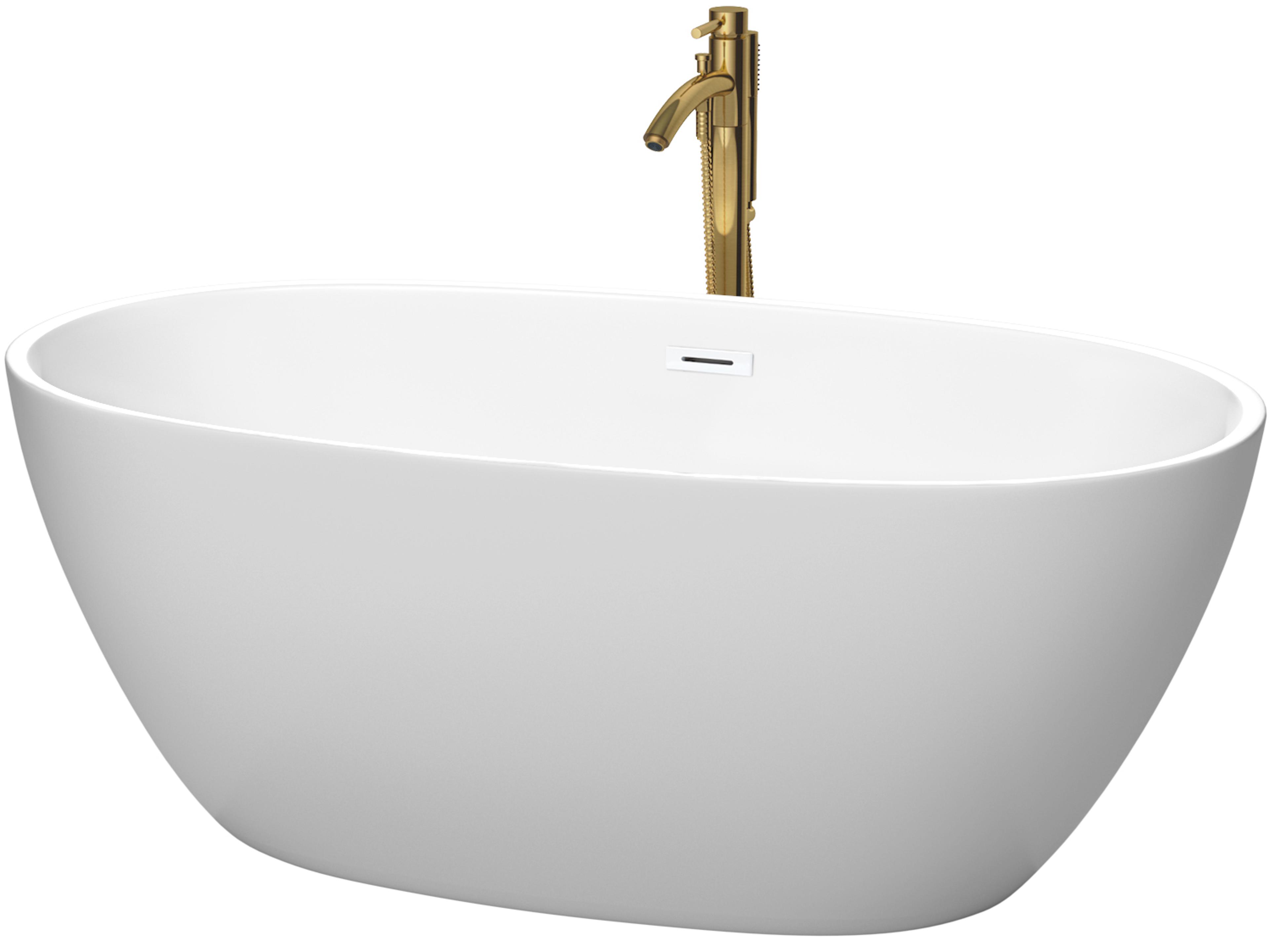 Wyndham Collection Juno Matte White Bathtub with Shiny White Trim and Floor Mounted Faucet
