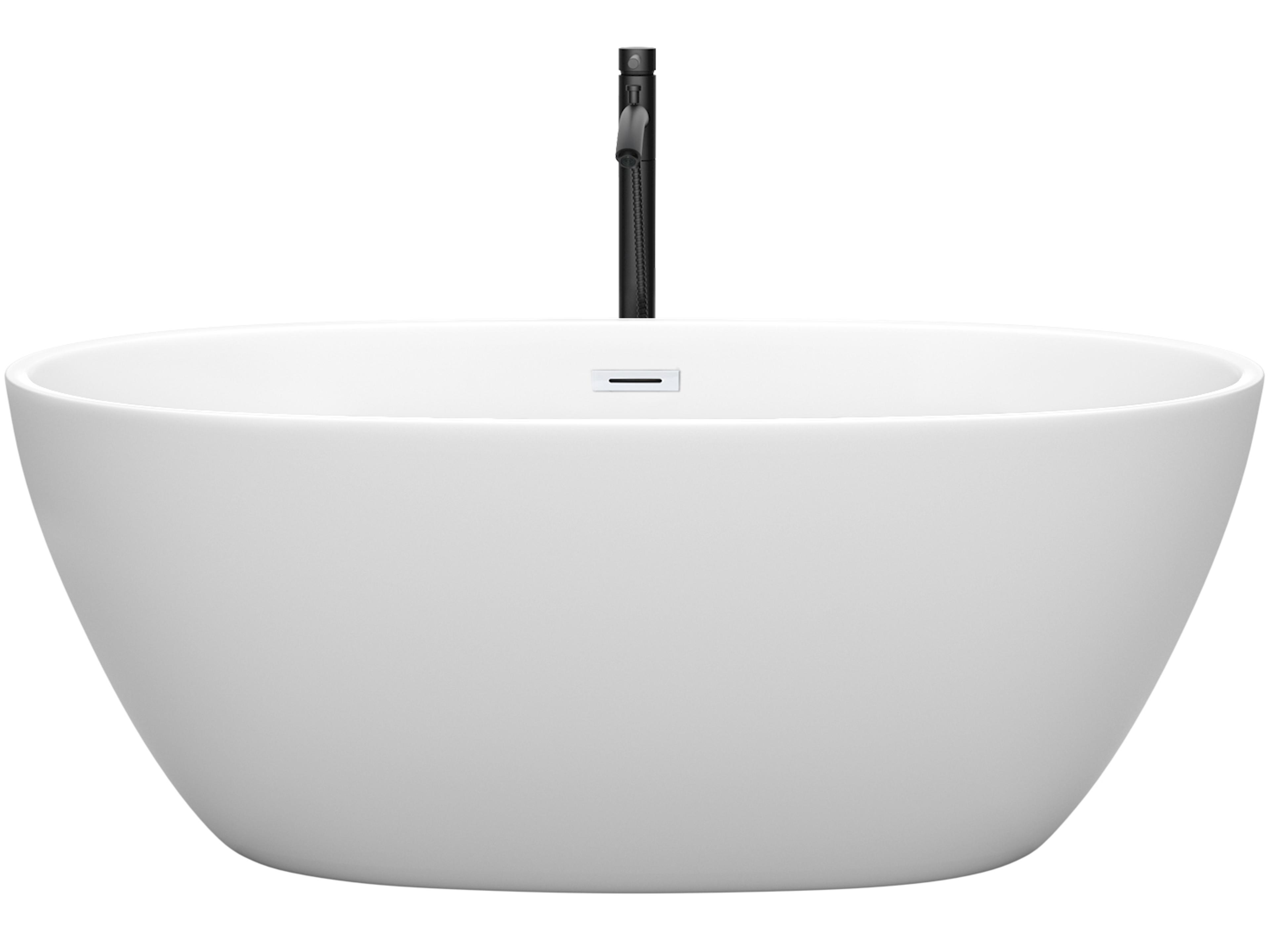 Wyndham Collection Juno Matte White Bathtub with Shiny White Trim and Floor Mounted Faucet
