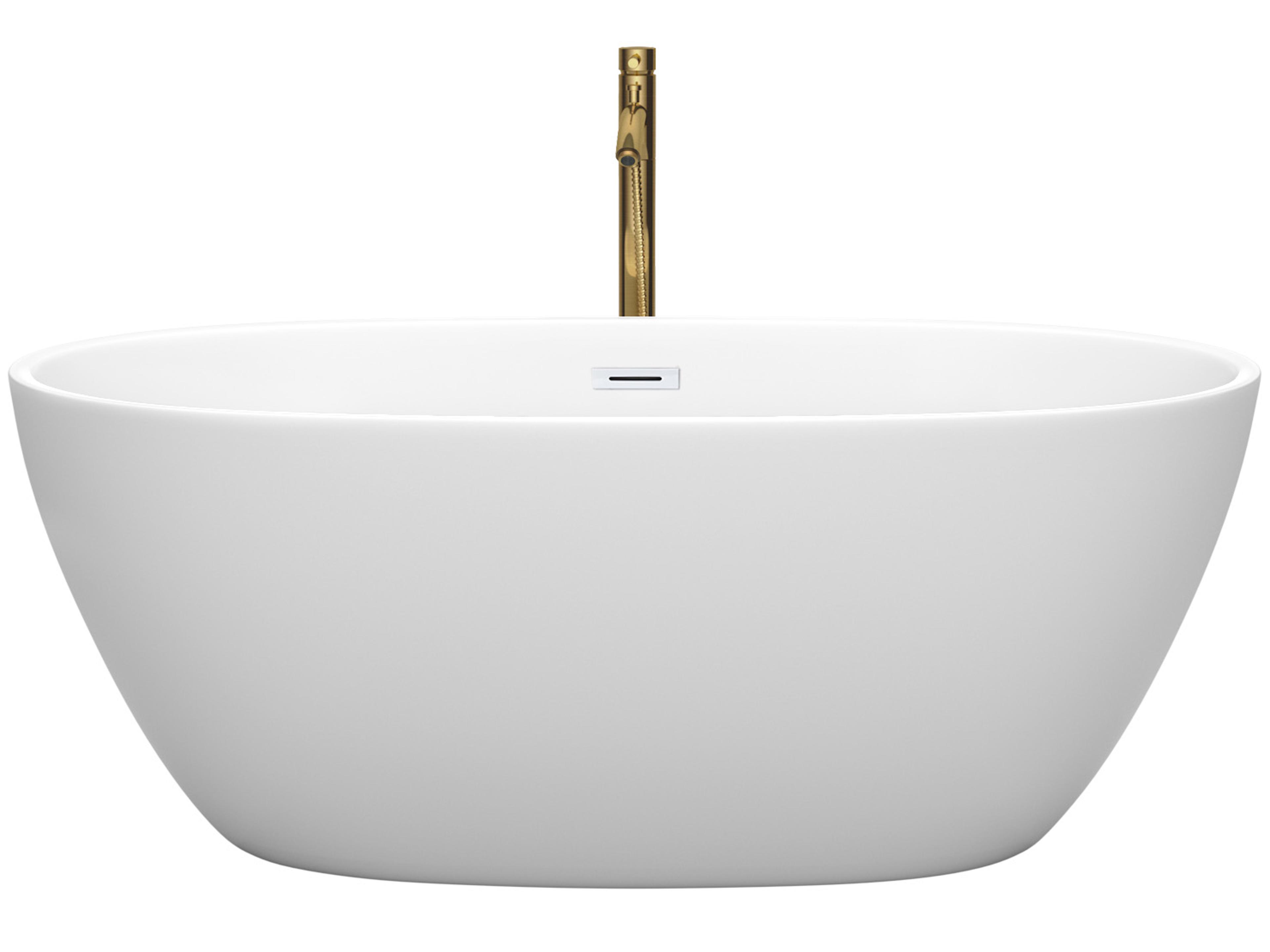 Wyndham Collection Juno Matte White Bathtub with Shiny White Trim and Floor Mounted Faucet