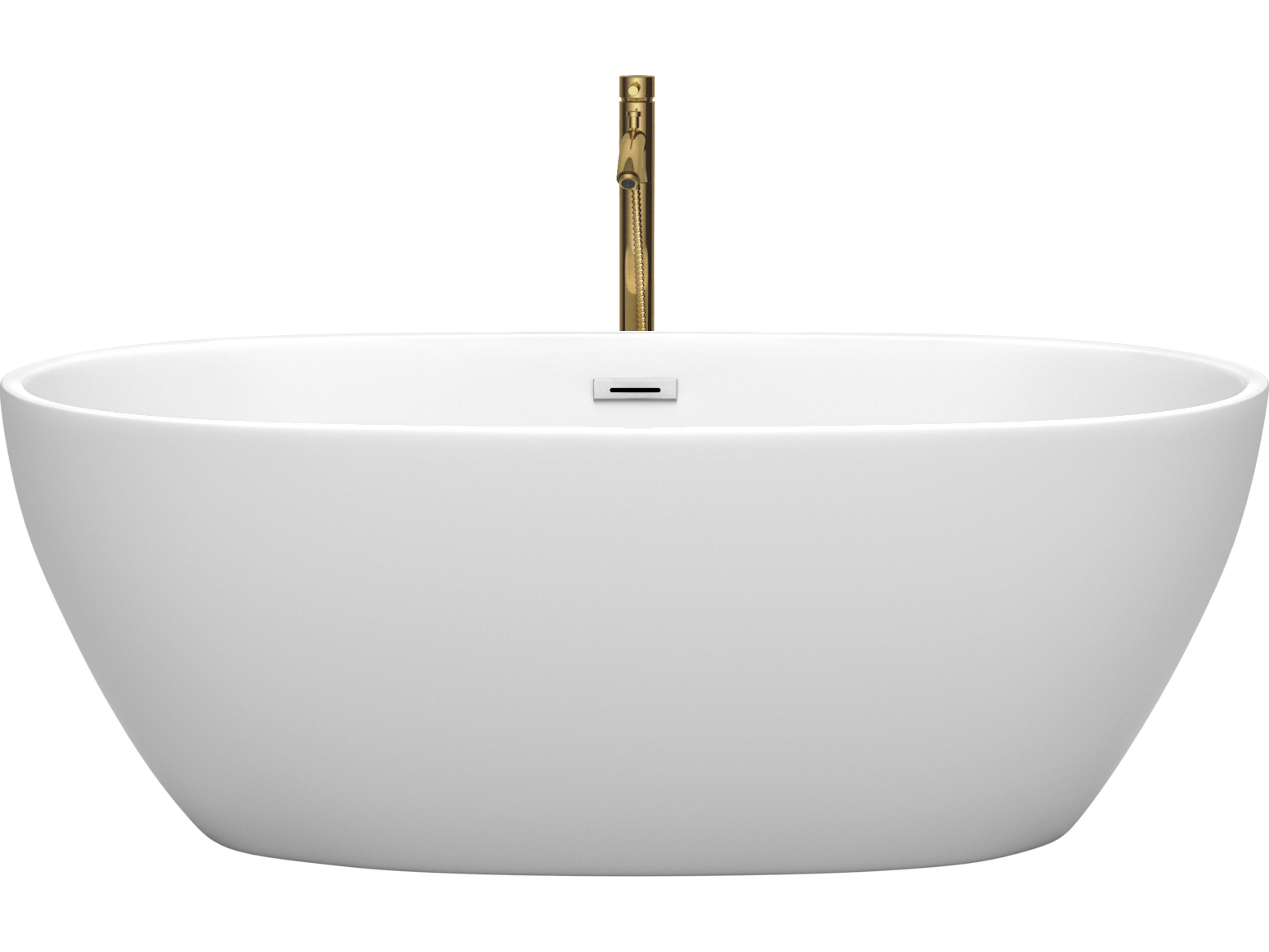 Wyndham Collection Juno Matte White Bathtub with Polished Chrome Trim and Floor Mounted Faucet