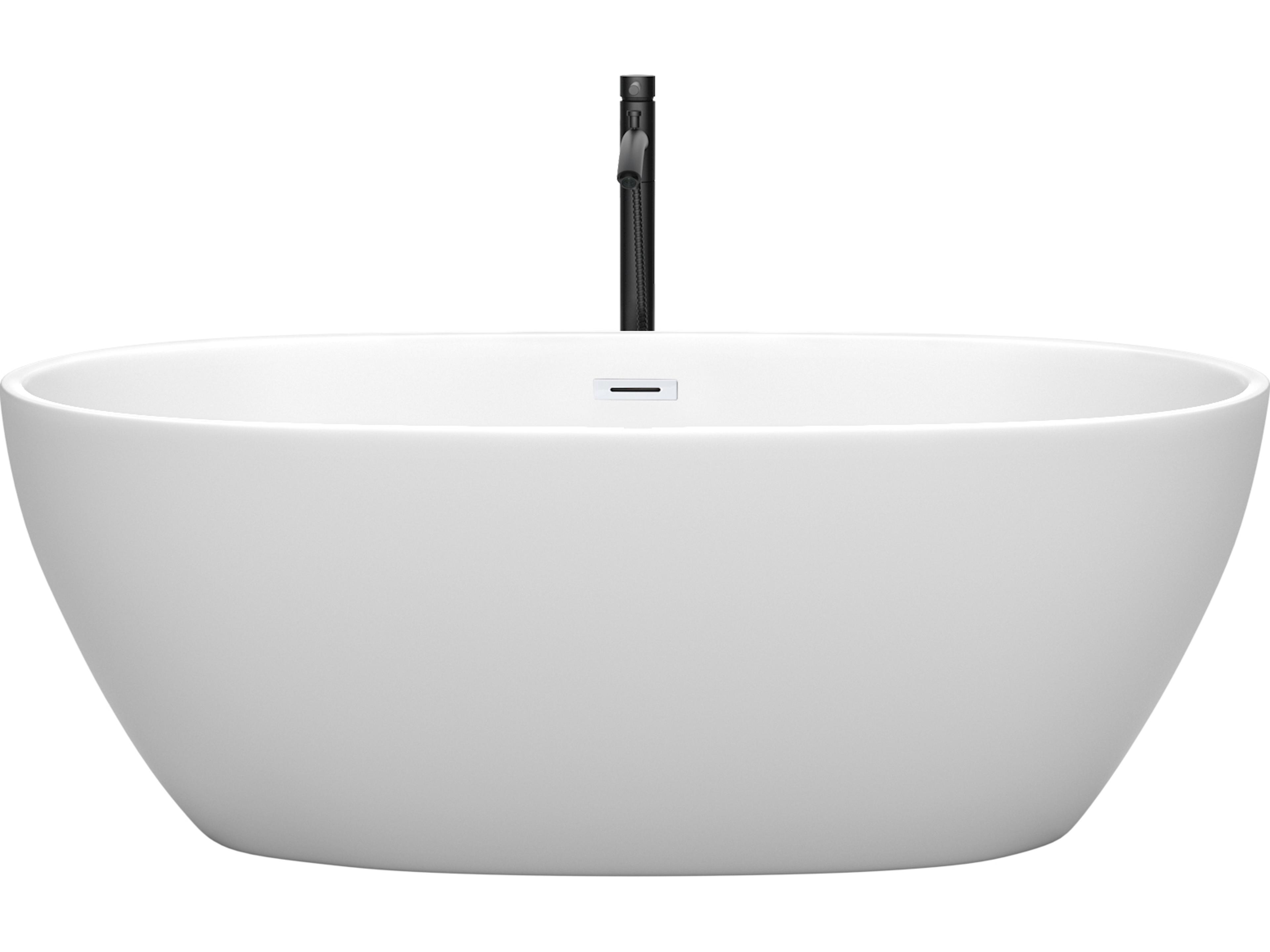 Wyndham Collection Juno Matte White Bathtub with Shiny White Trim and Floor Mounted Faucet