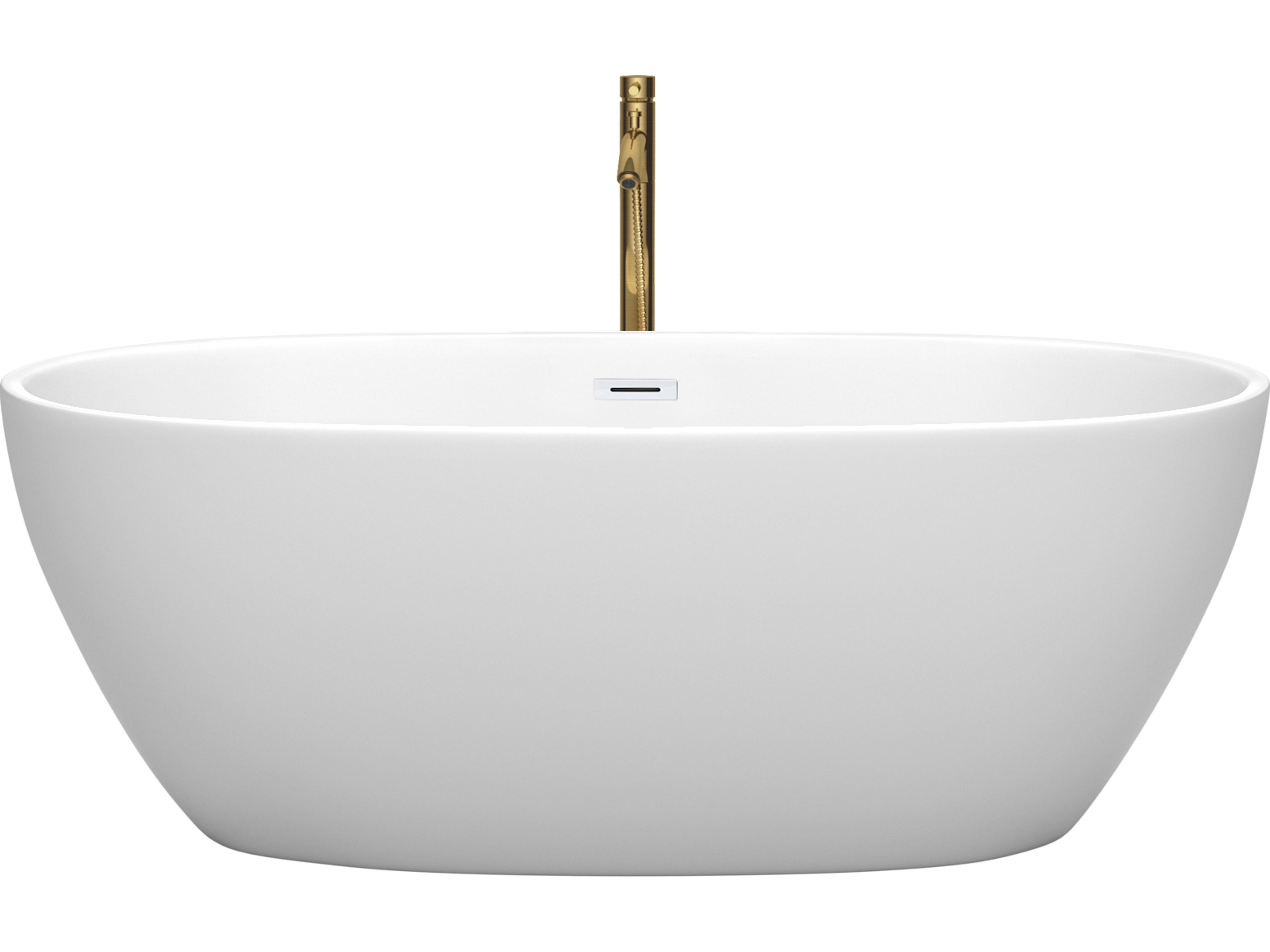 Wyndham Collection Juno Matte White Bathtub with Shiny White Trim and Floor Mounted Faucet