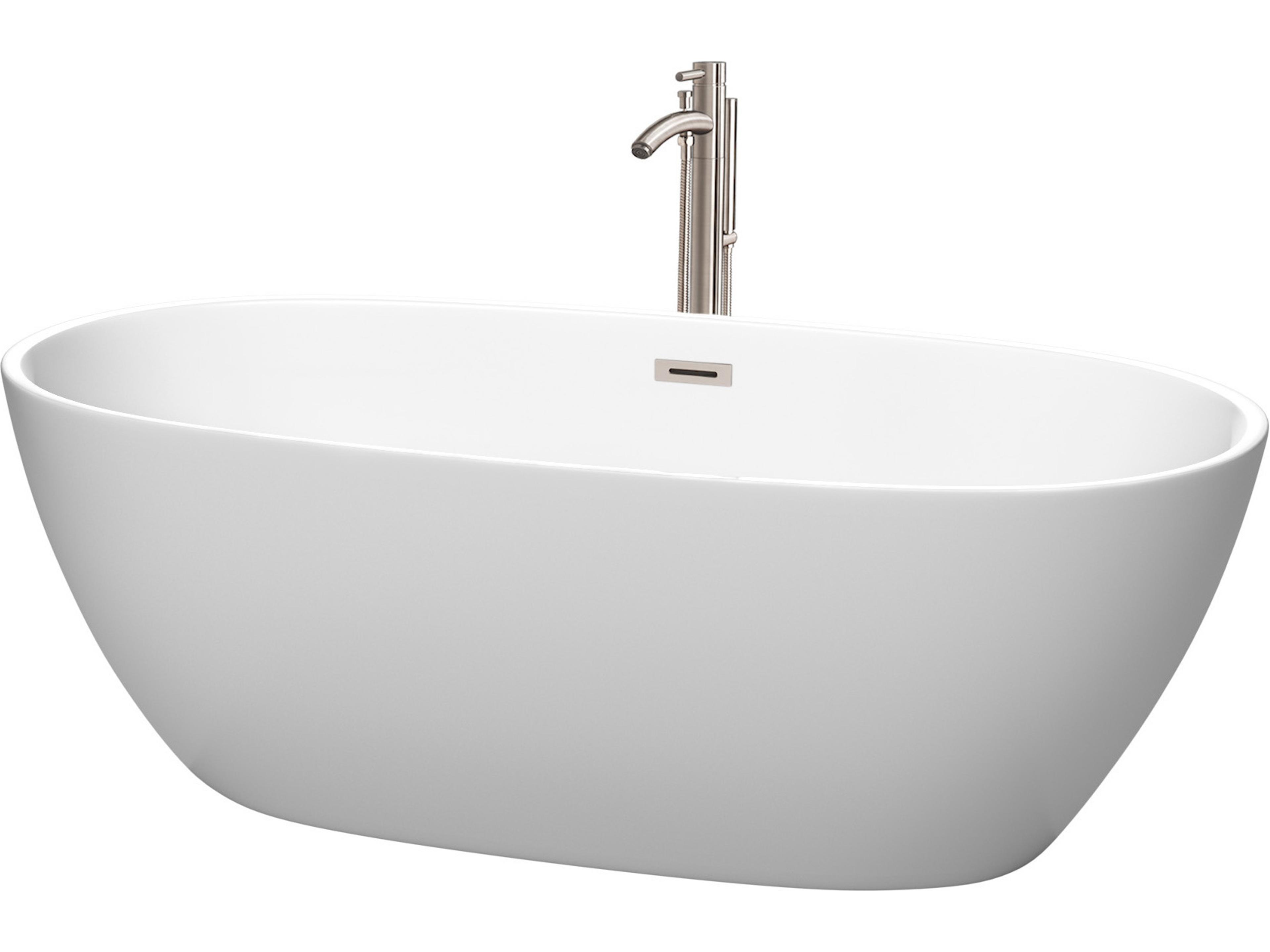 Juno Matte White Bathtub with Floor Mounted Faucet, Drain and Overflow Trim
