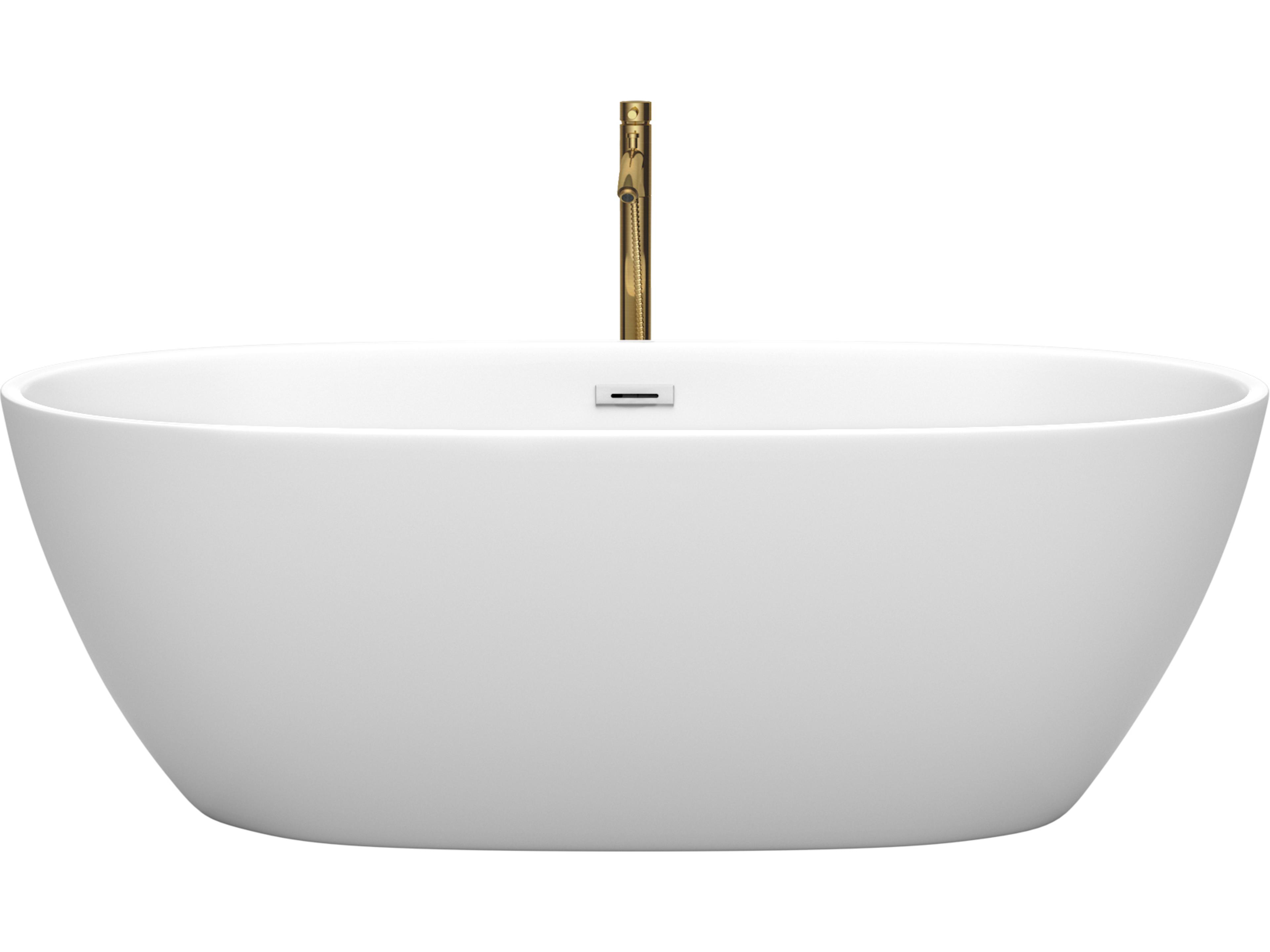 Wyndham Collection Juno Matte White Bathtub with Polished Chrome Trim and Floor Mounted Faucet
