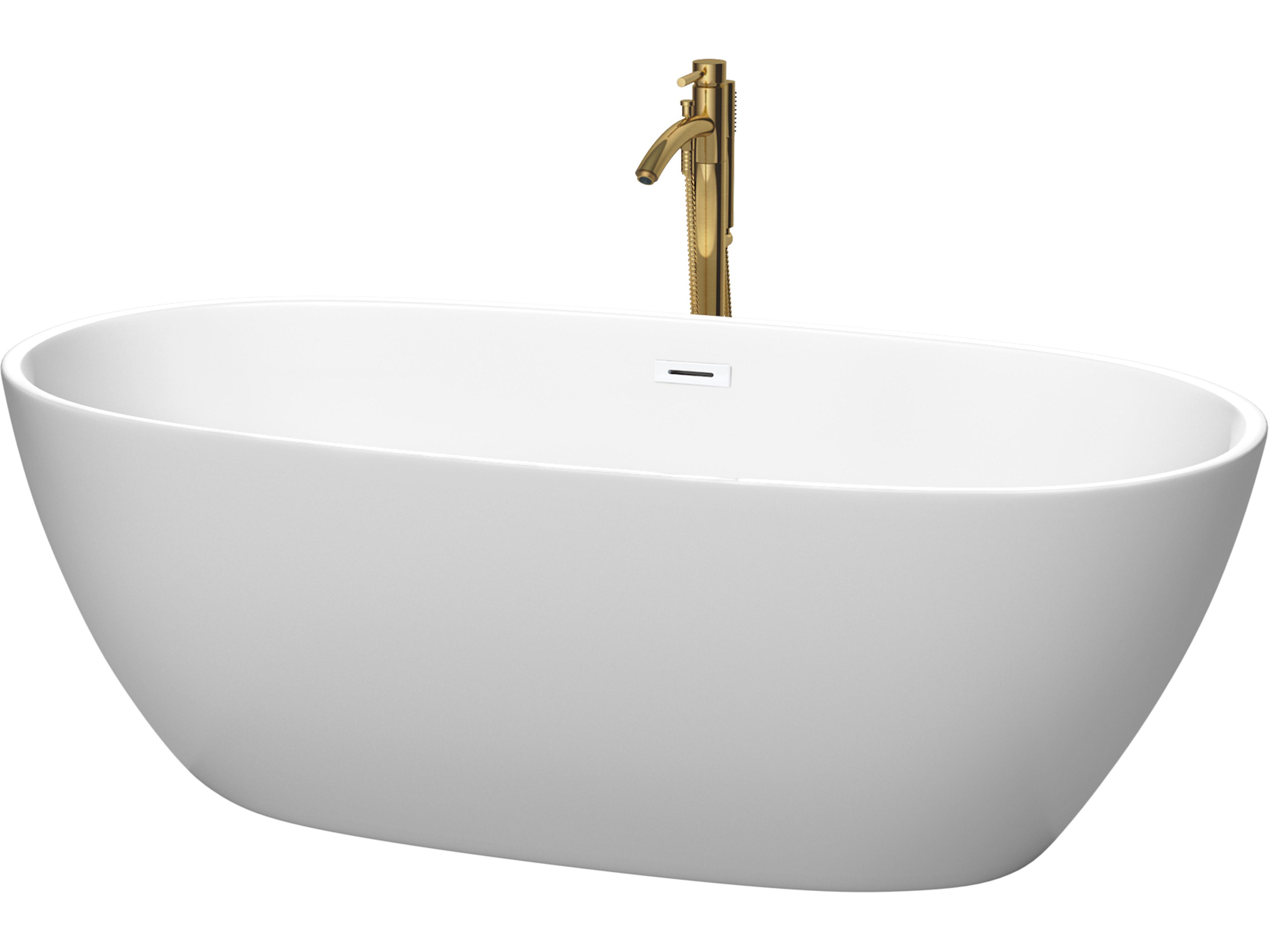 Wyndham Collection Juno Matte White Bathtub with Shiny White Trim and Floor Mounted Faucet