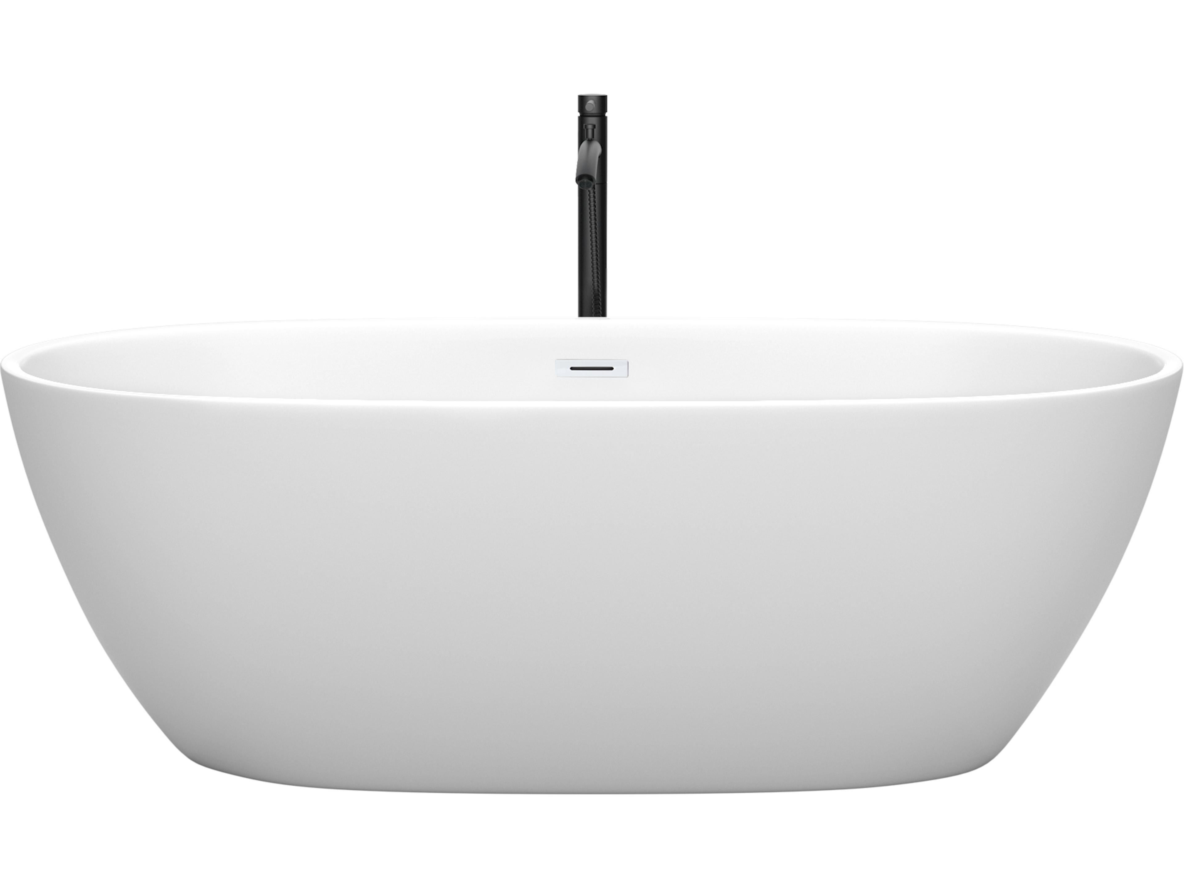 Wyndham Collection Juno Matte White Bathtub with Shiny White Trim and Floor Mounted Faucet