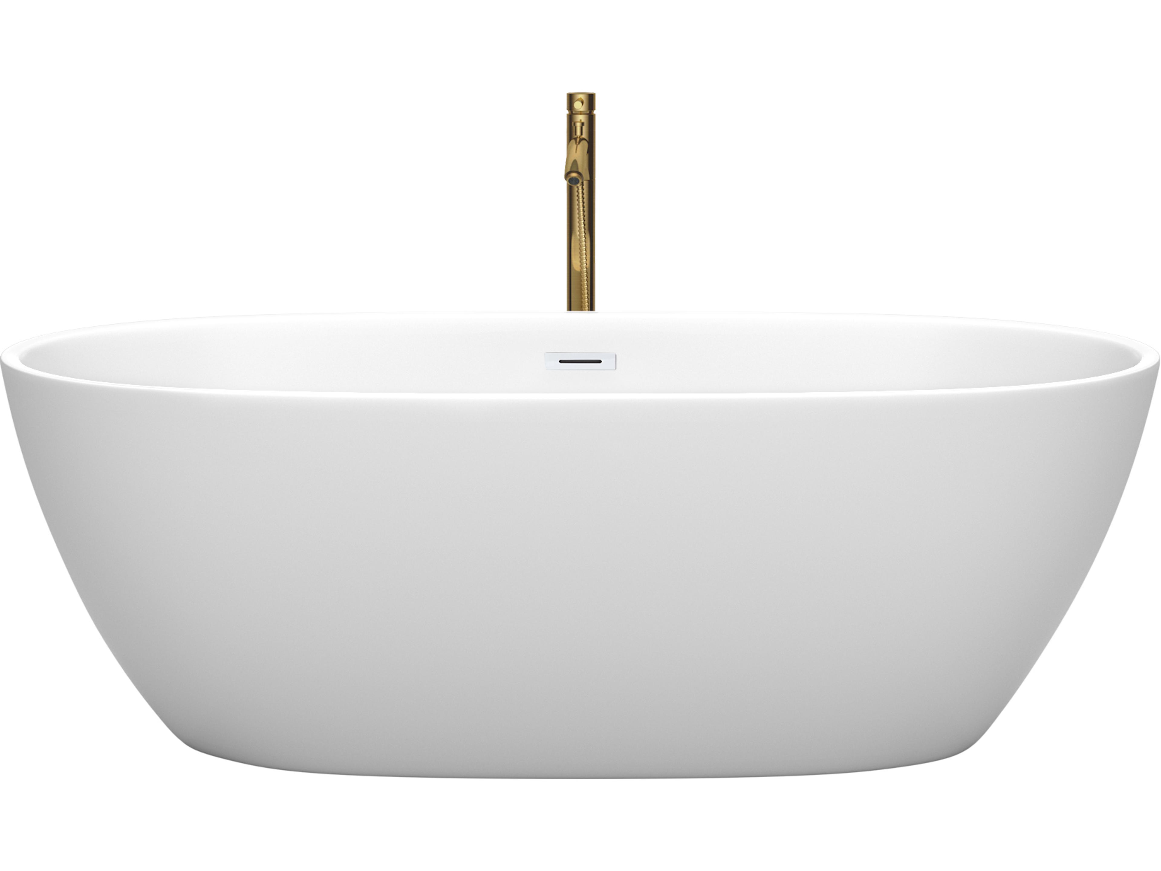 Wyndham Collection Juno Matte White Bathtub with Shiny White Trim and Floor Mounted Faucet
