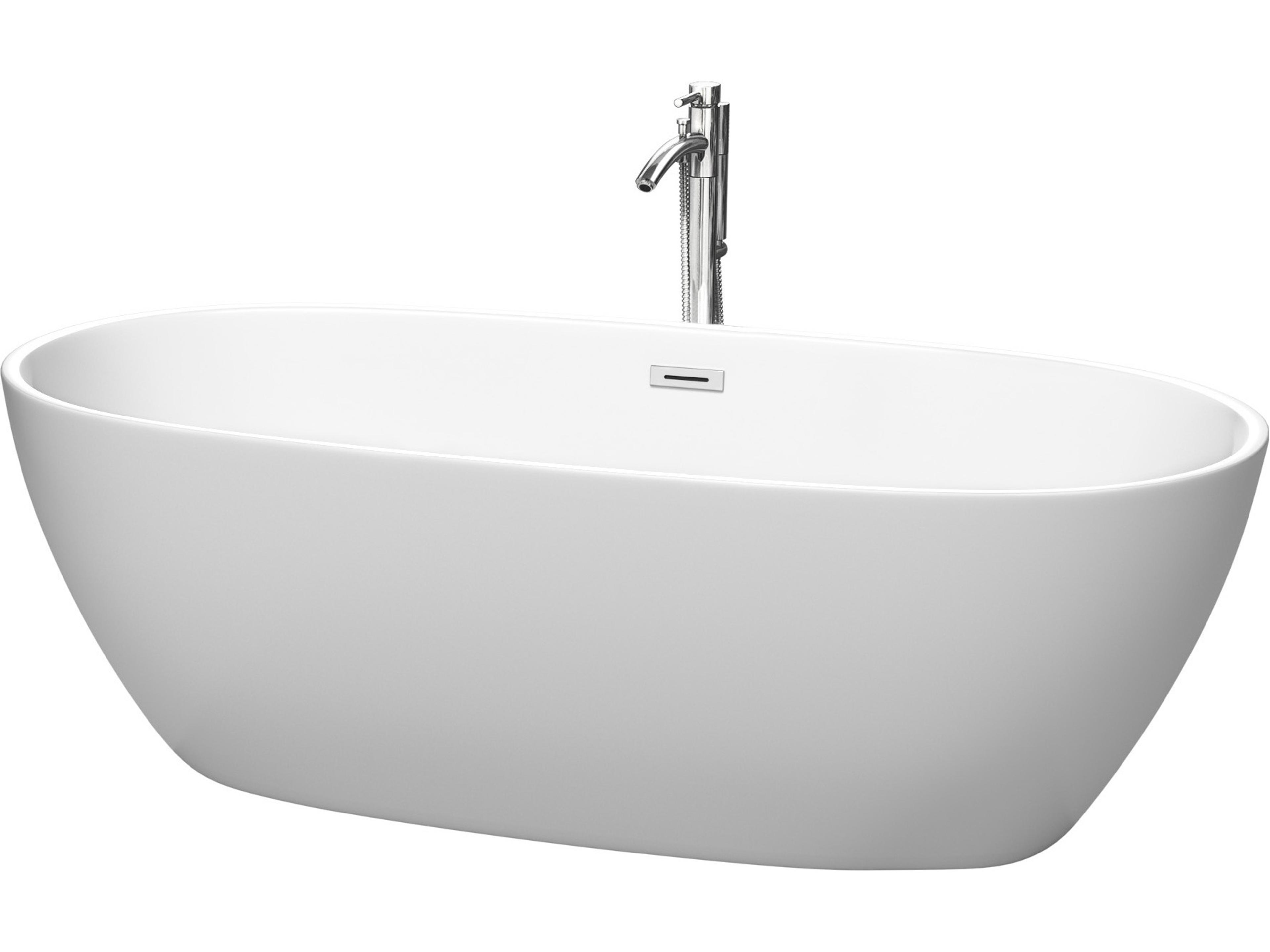 Wyndham Collection Juno Matte White Bathtub with Floor Mounted Faucet, Drain and Overflow Trim