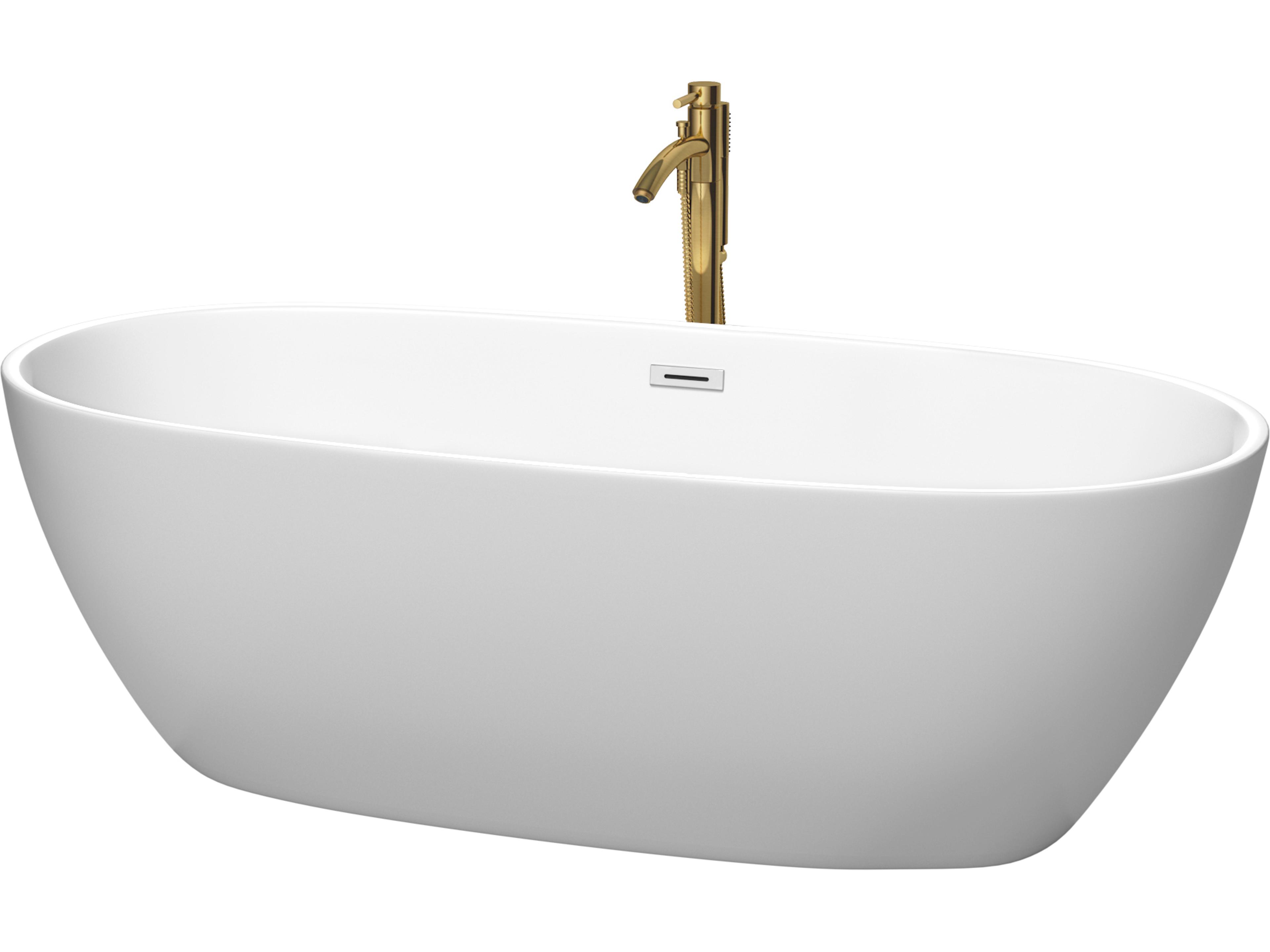 Wyndham Collection Juno Matte White Bathtub with Polished Chrome Trim and Floor Mounted Faucet