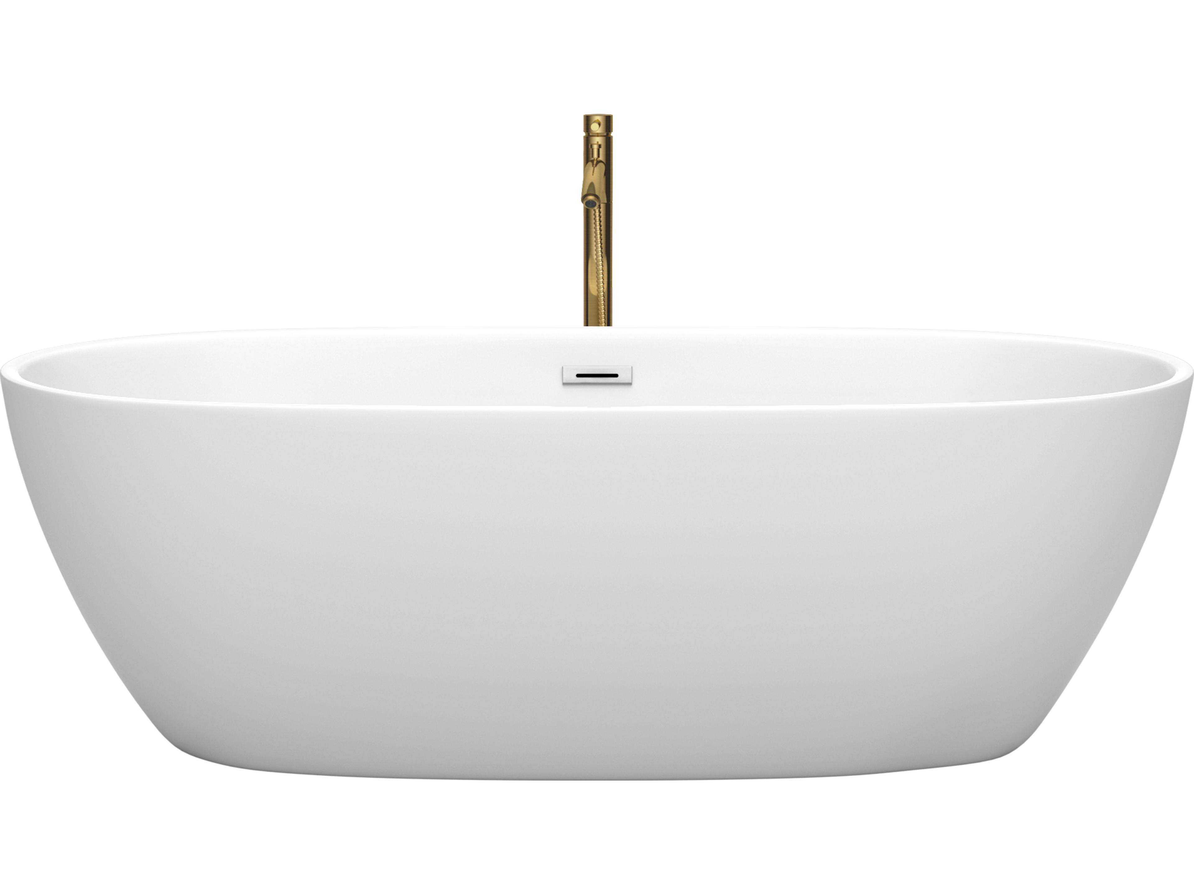Wyndham Collection Juno Matte White Bathtub with Polished Chrome Trim and Floor Mounted Faucet