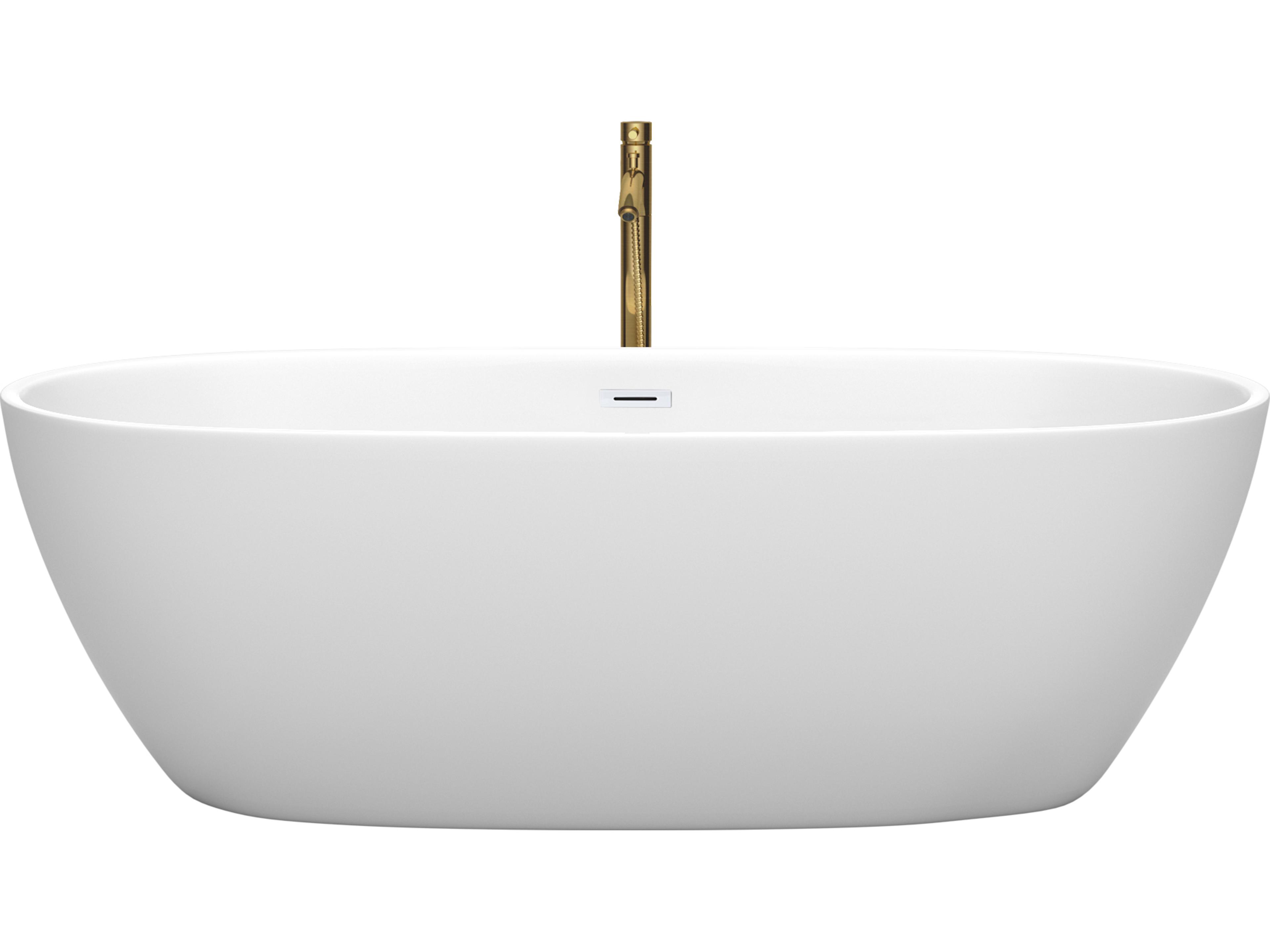 Wyndham Collection Juno Matte White Bathtub with Shiny White Trim and Floor Mounted Faucet