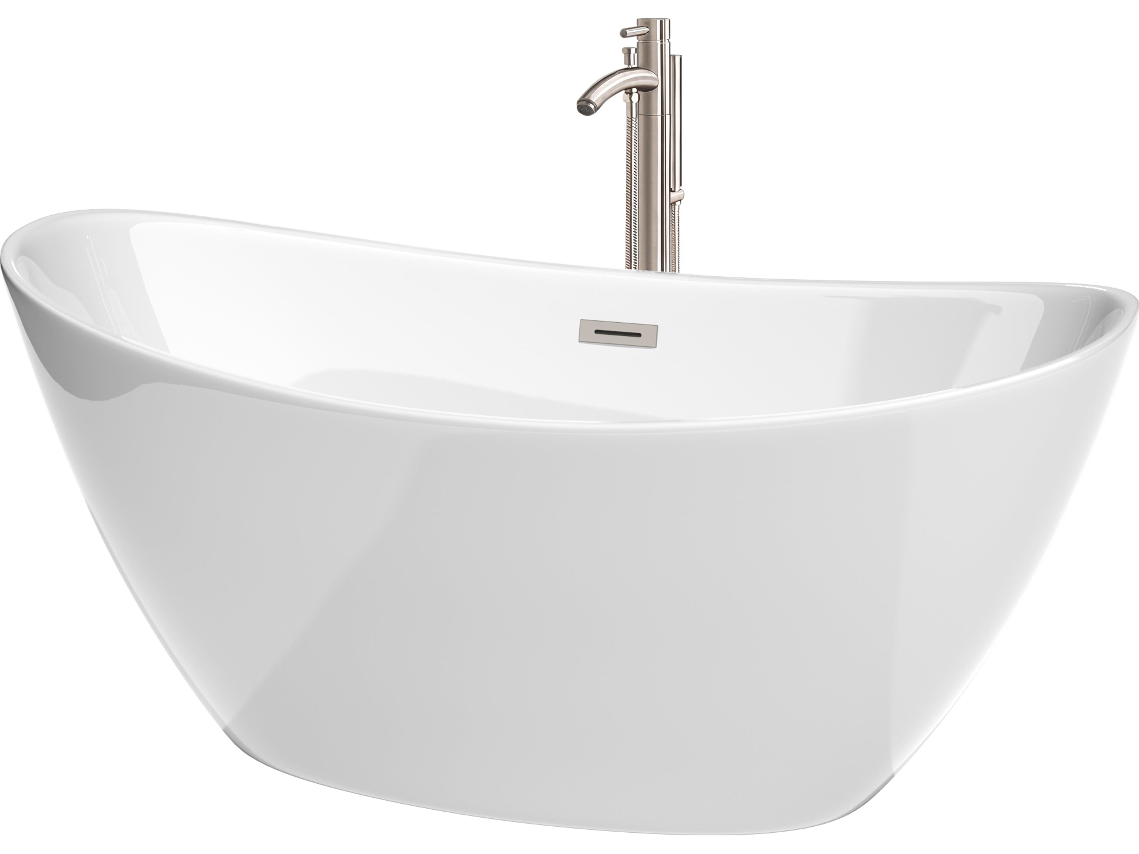 Dorrit White Bathtub with Floor Mounted Faucet, Drain and Overflow Trim